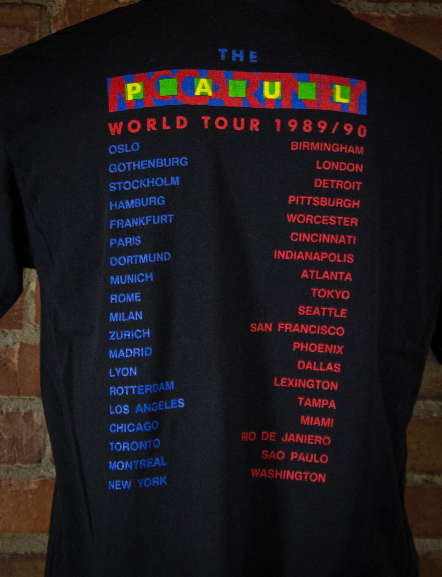 Vintage 1989 Paul McCartney World Tour Black Concert T Shirt Unisex XL