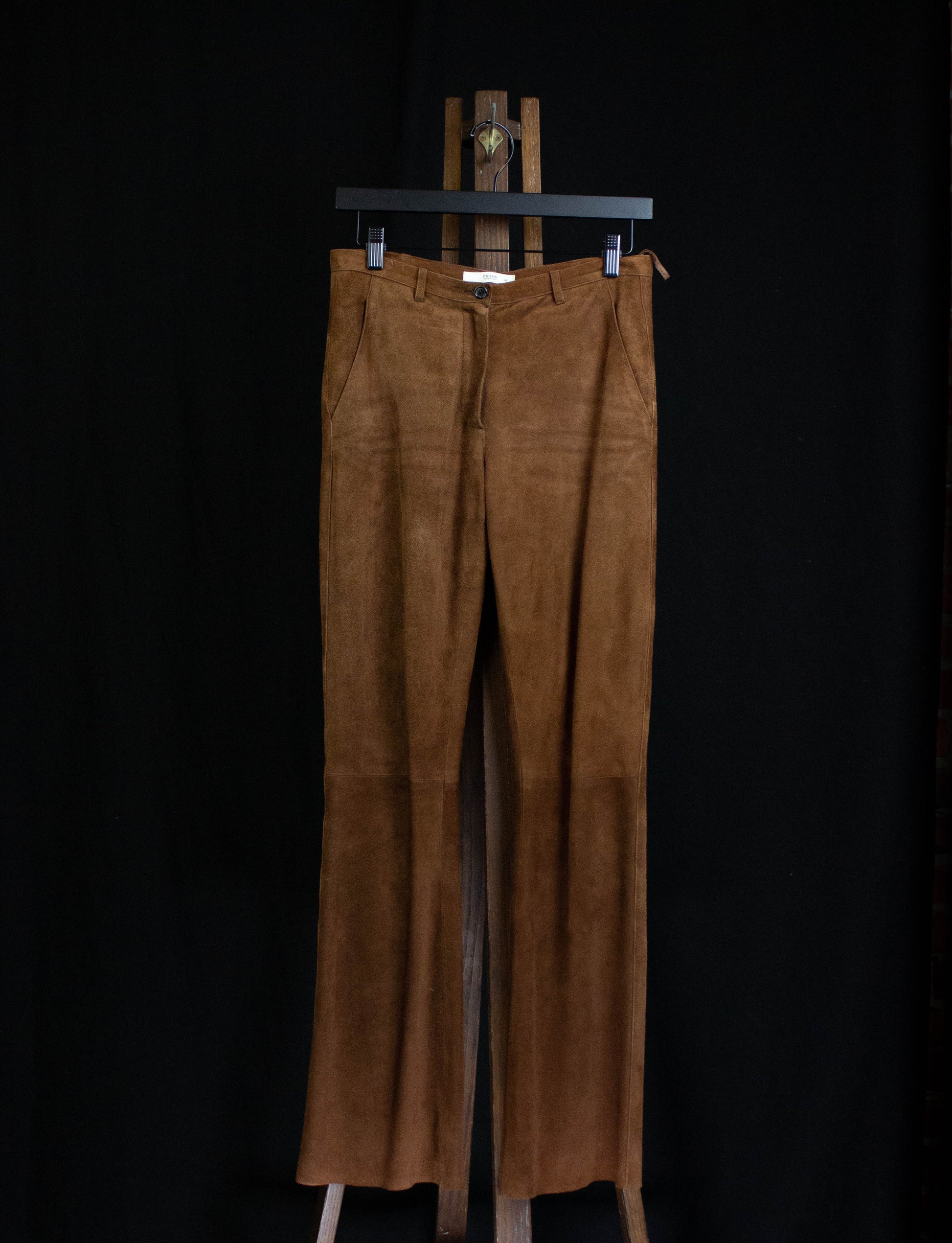 Prada Brown Suede Leather Flared Pants 27w