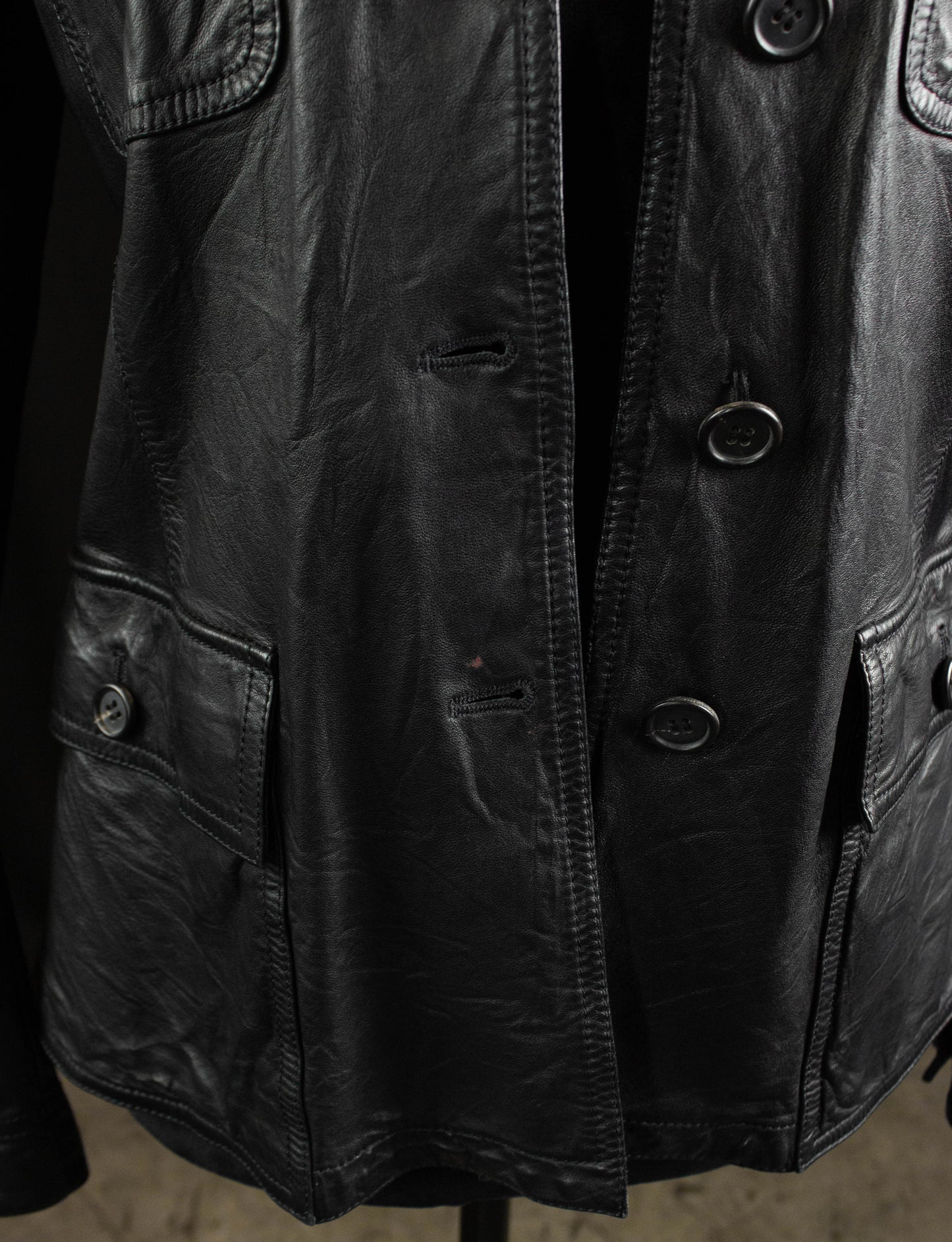 Prada Four Pocket Black Leather Jacket Small