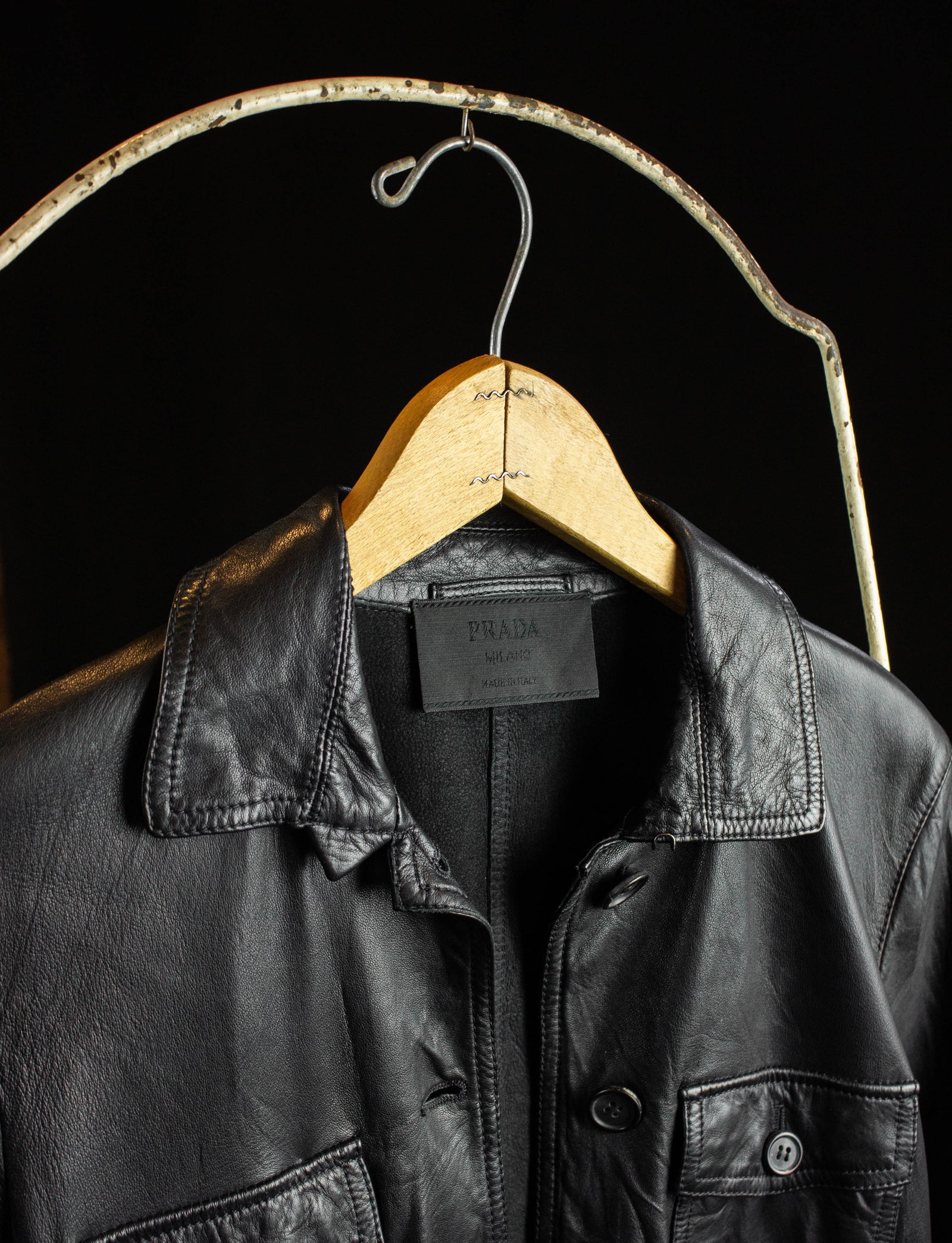 Prada Four Pocket Black Leather Jacket Small