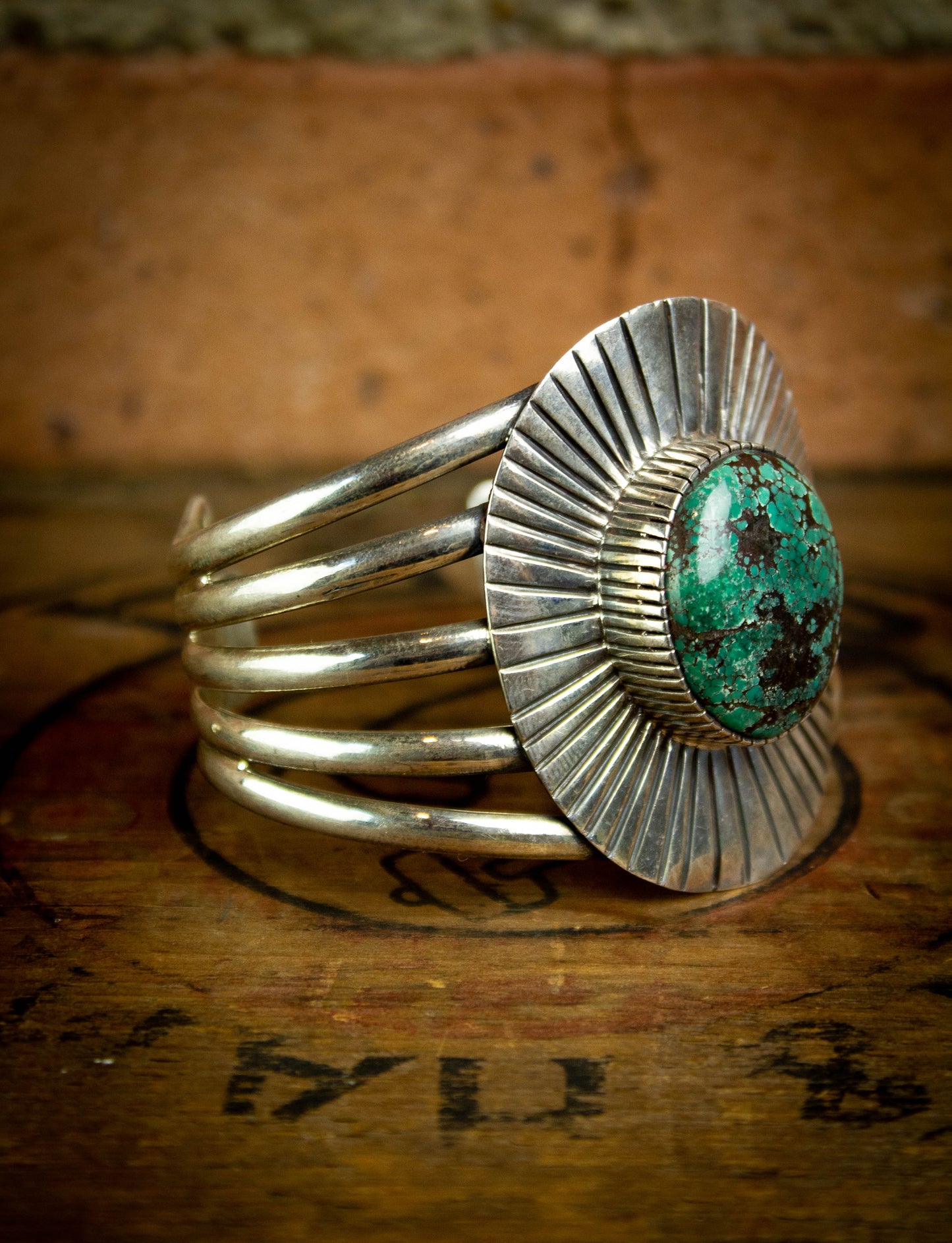 Vintage Silver and Turquoise Sunburst Cuff Bracelet