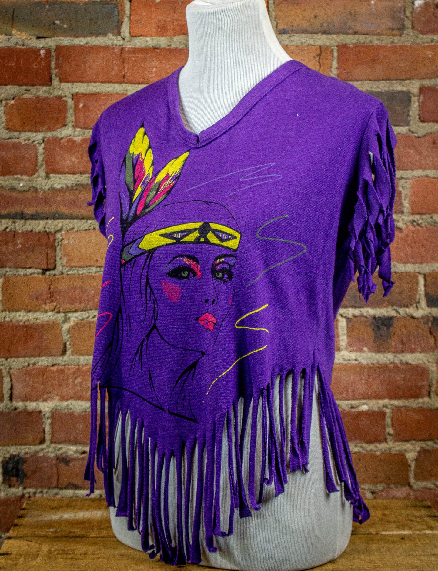 Vintage 80s Purple Pocahontas Fringe Top Small