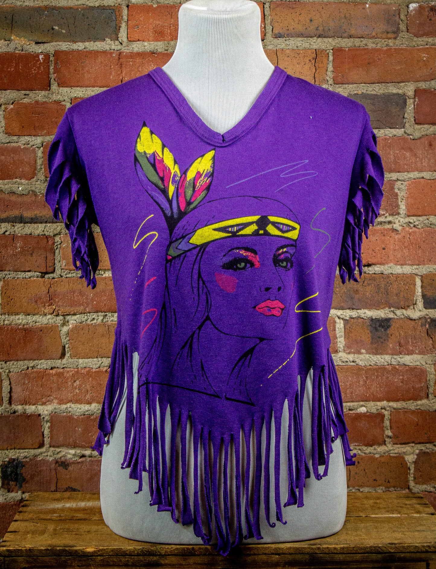 Vintage 80s Purple Pocahontas Fringe Top Small