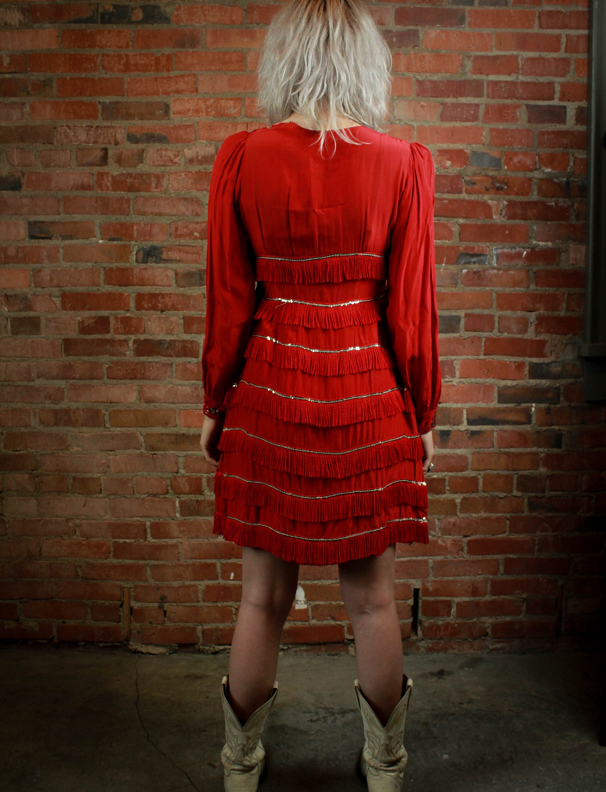 Vintage Wanda Jackson Red Fringe Western Dress 1960s Small