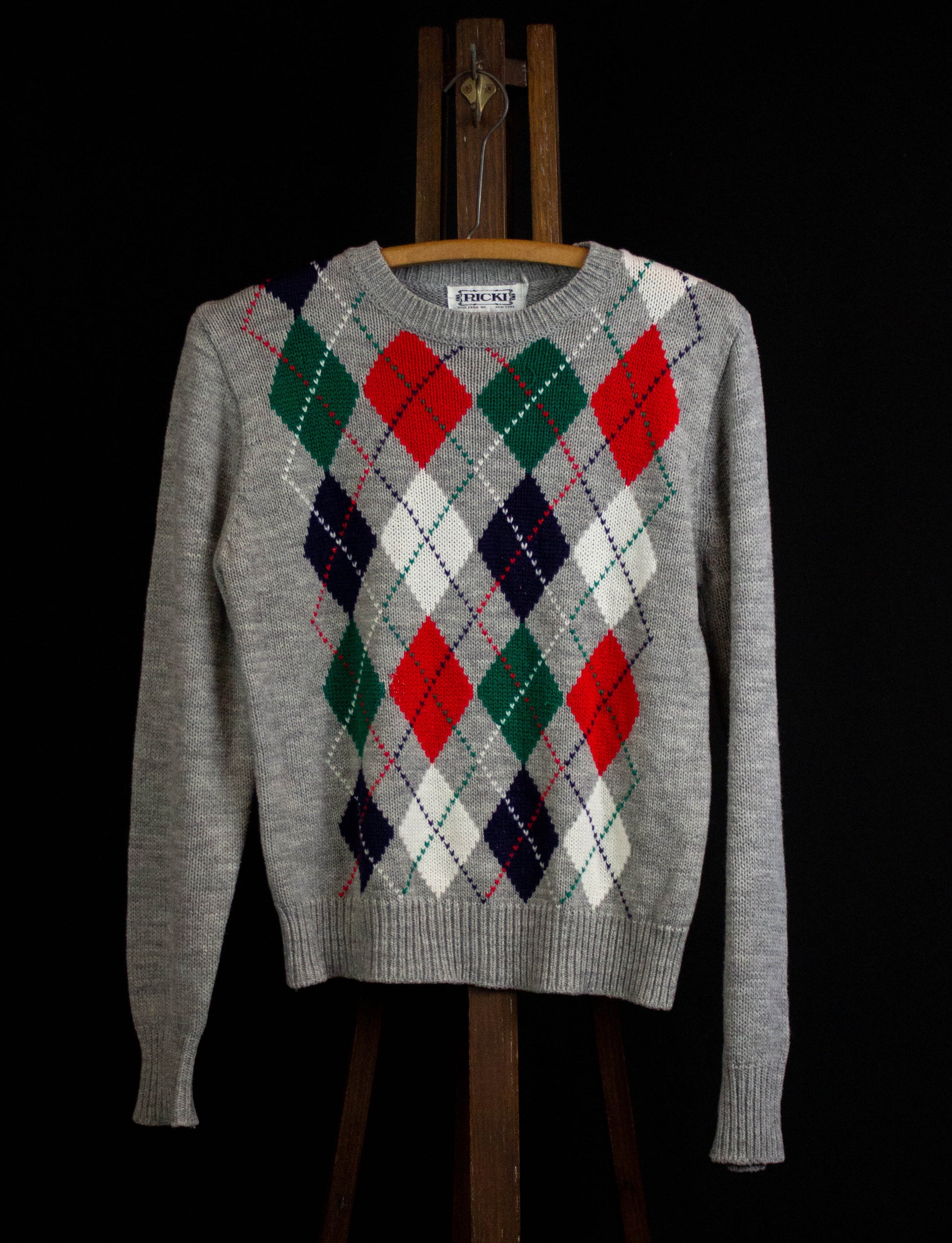 Vintage Ricki Checkered Sweater Gray Small