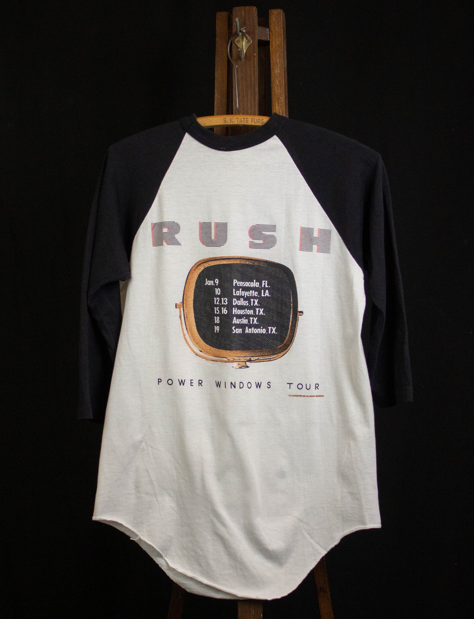 Vintage 1985 Rush Power Windows Tour Concert Raglan T Shirt Black and White Medium