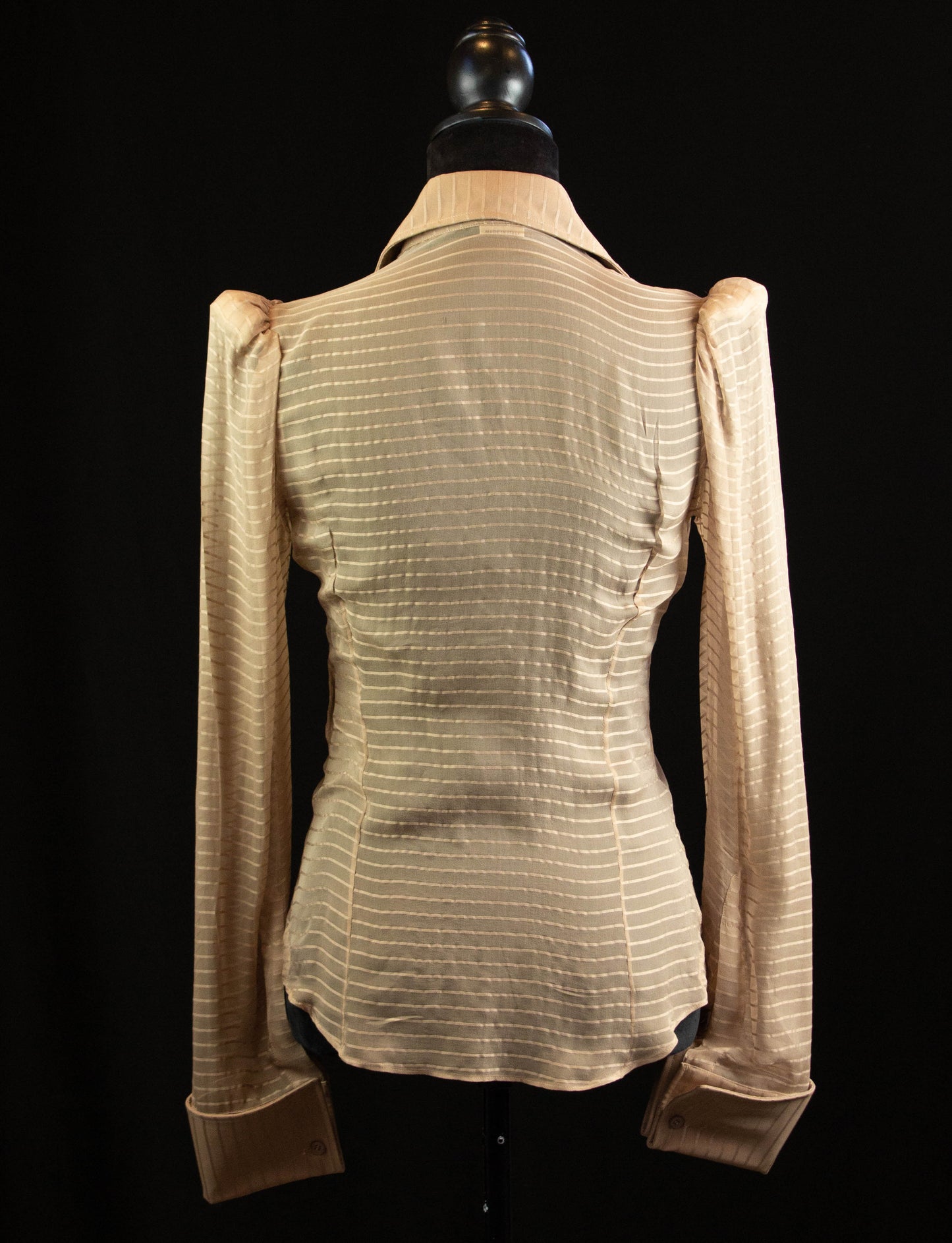 Stella McCartney Nude Shear Striped Blouse with Shoulder Pads Small