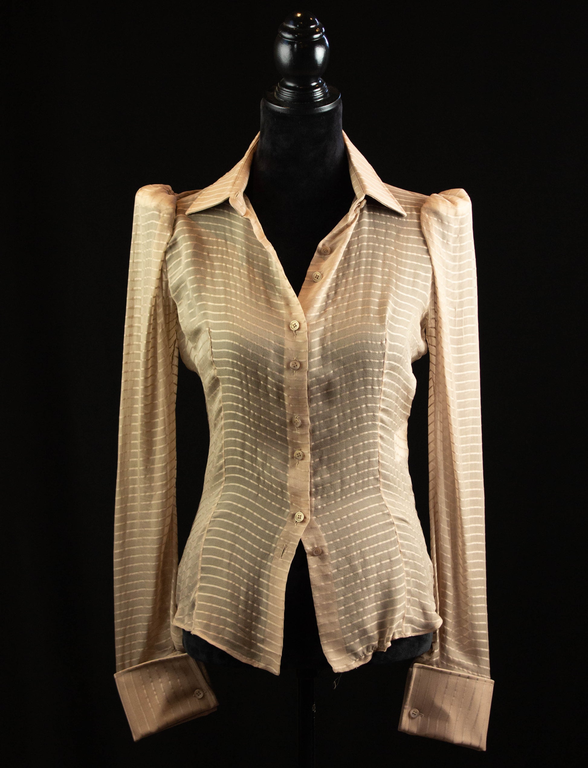 Stella McCartney Nude Shear Striped Blouse with Shoulder Pads Small