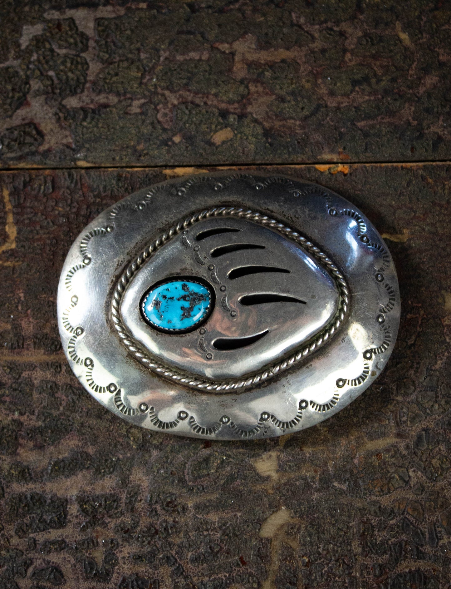 Vintage Sterling Silver Turquoise Claw Belt Buckle