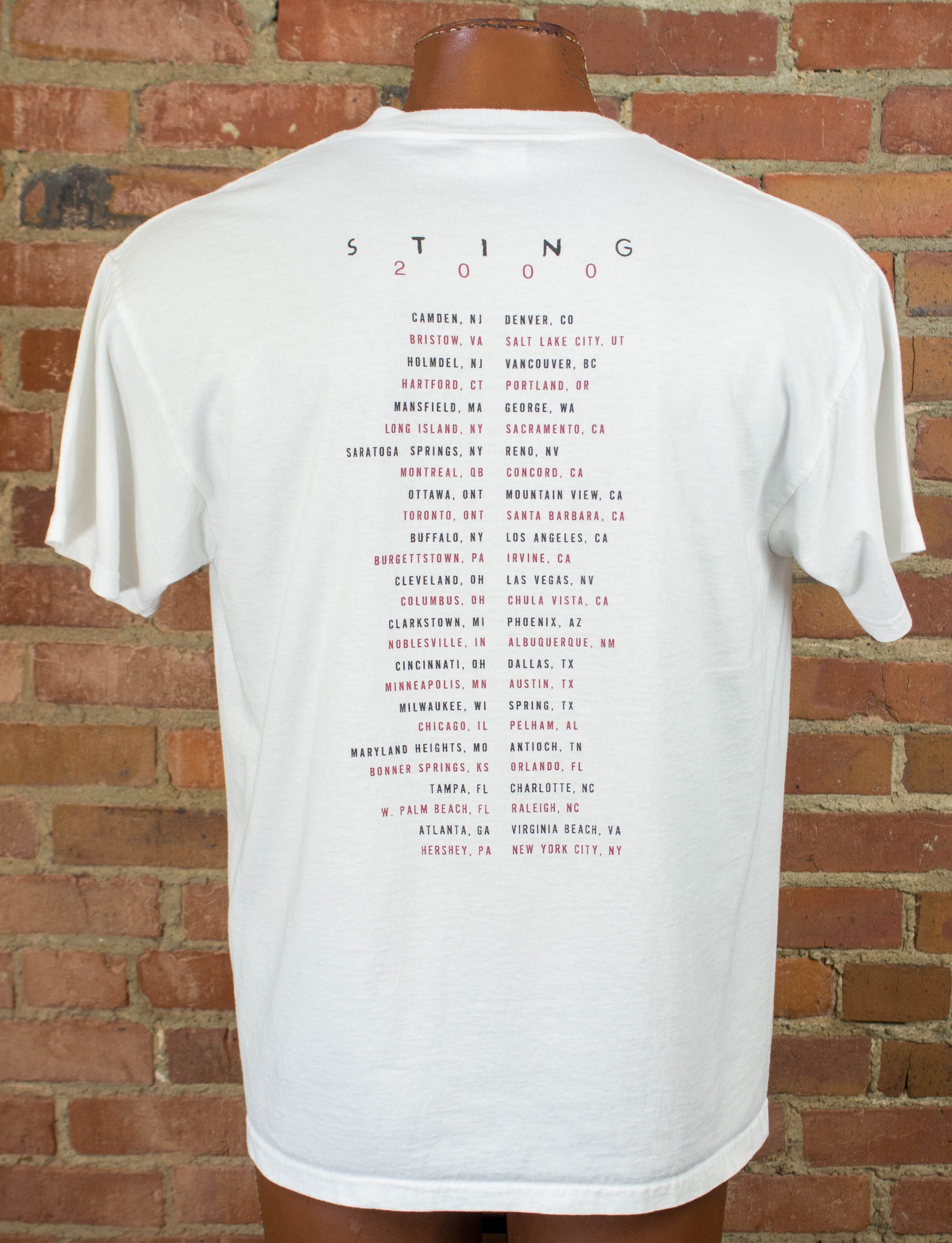 Vintage Sting 2000 Desert Rose Lyrics White Concert T Shirt Unisex Large-XL