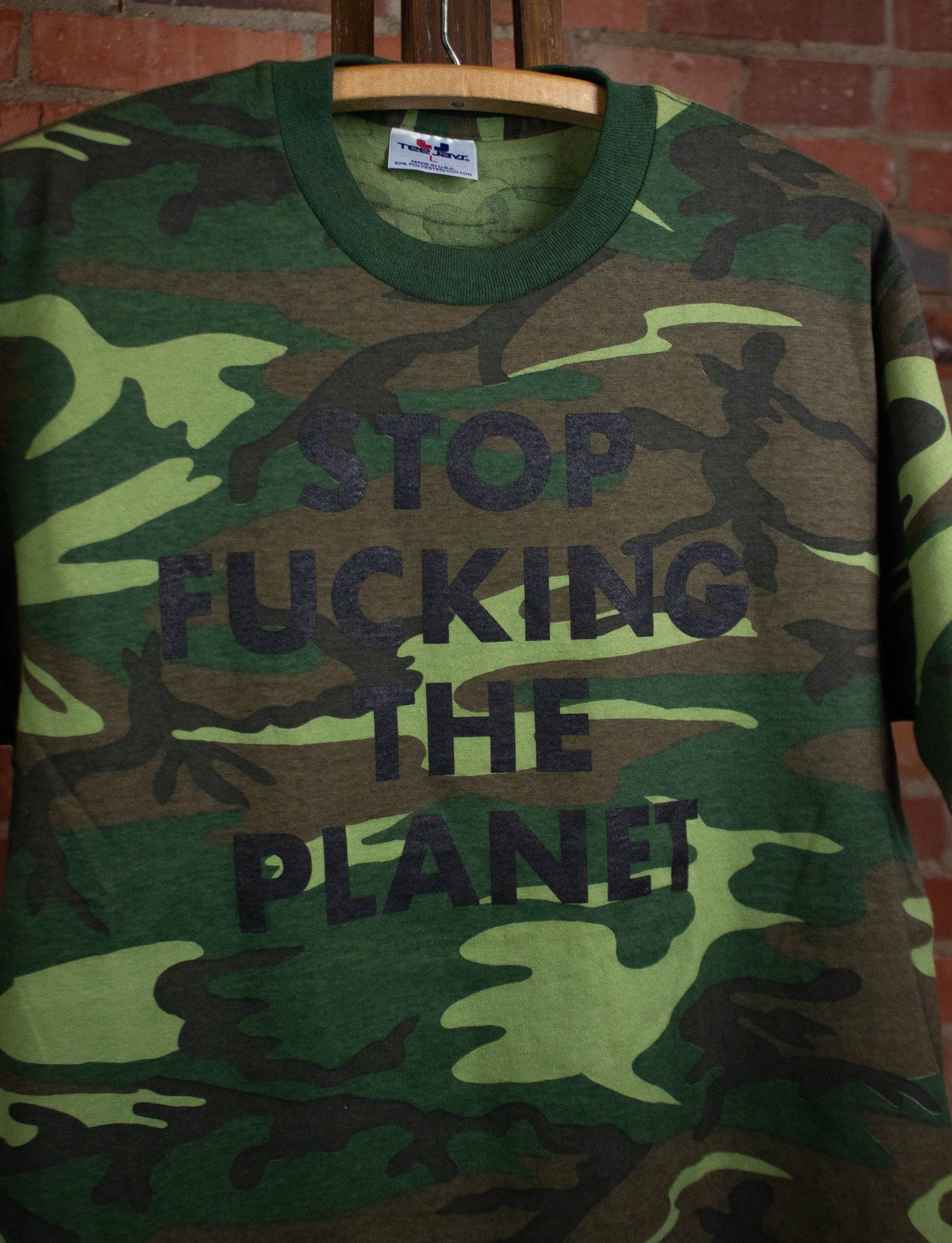 Stop Fucking The Planet T Shirt Camo Large