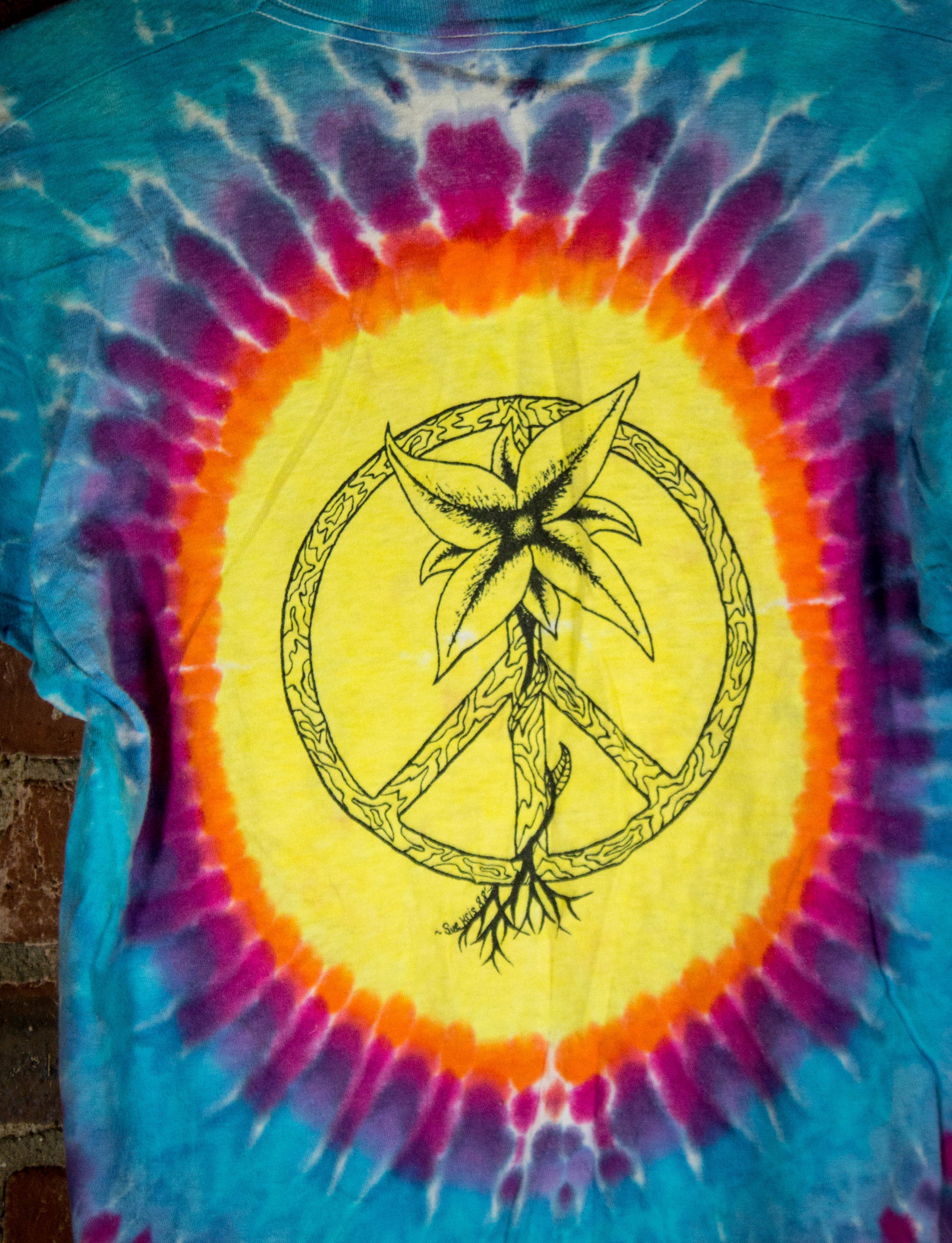 Vintage 1988 Syd Barrett Peace Sign Tie Dye Concert T Shirt Small