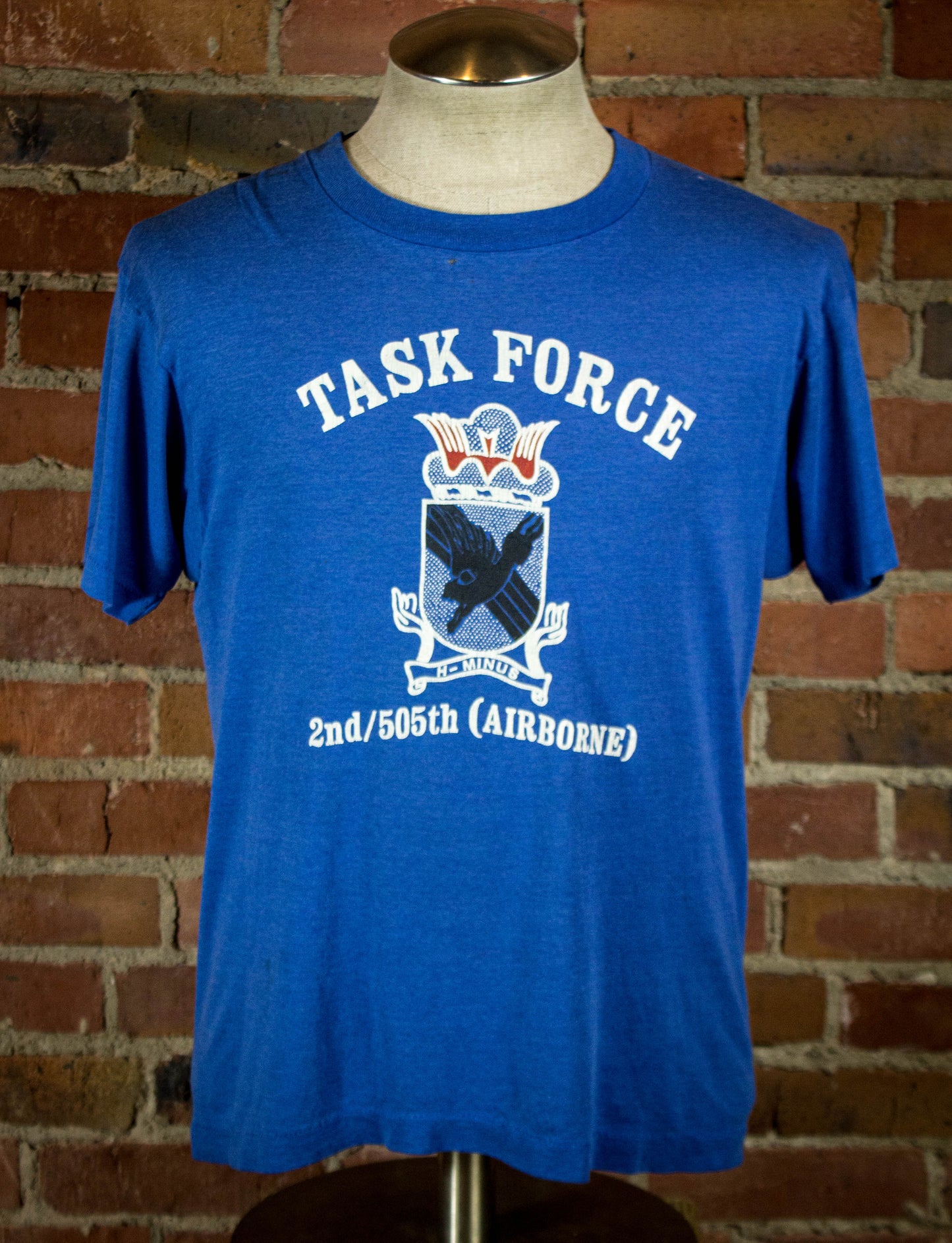 Vintage 80s Task Force 2nd 505th Airborne Blue Graphic T Shirt M/L