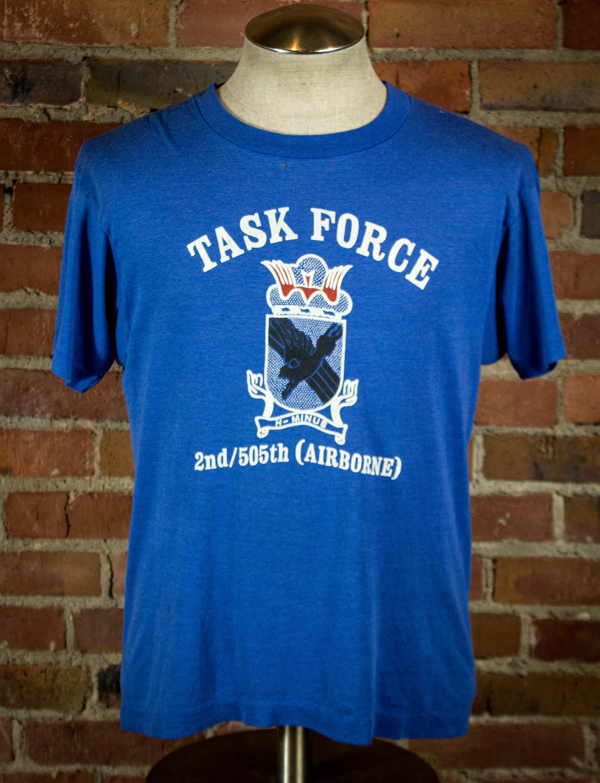 Vintage 80s Task Force 2nd 505th Airborne Blue Graphic T Shirt M/L