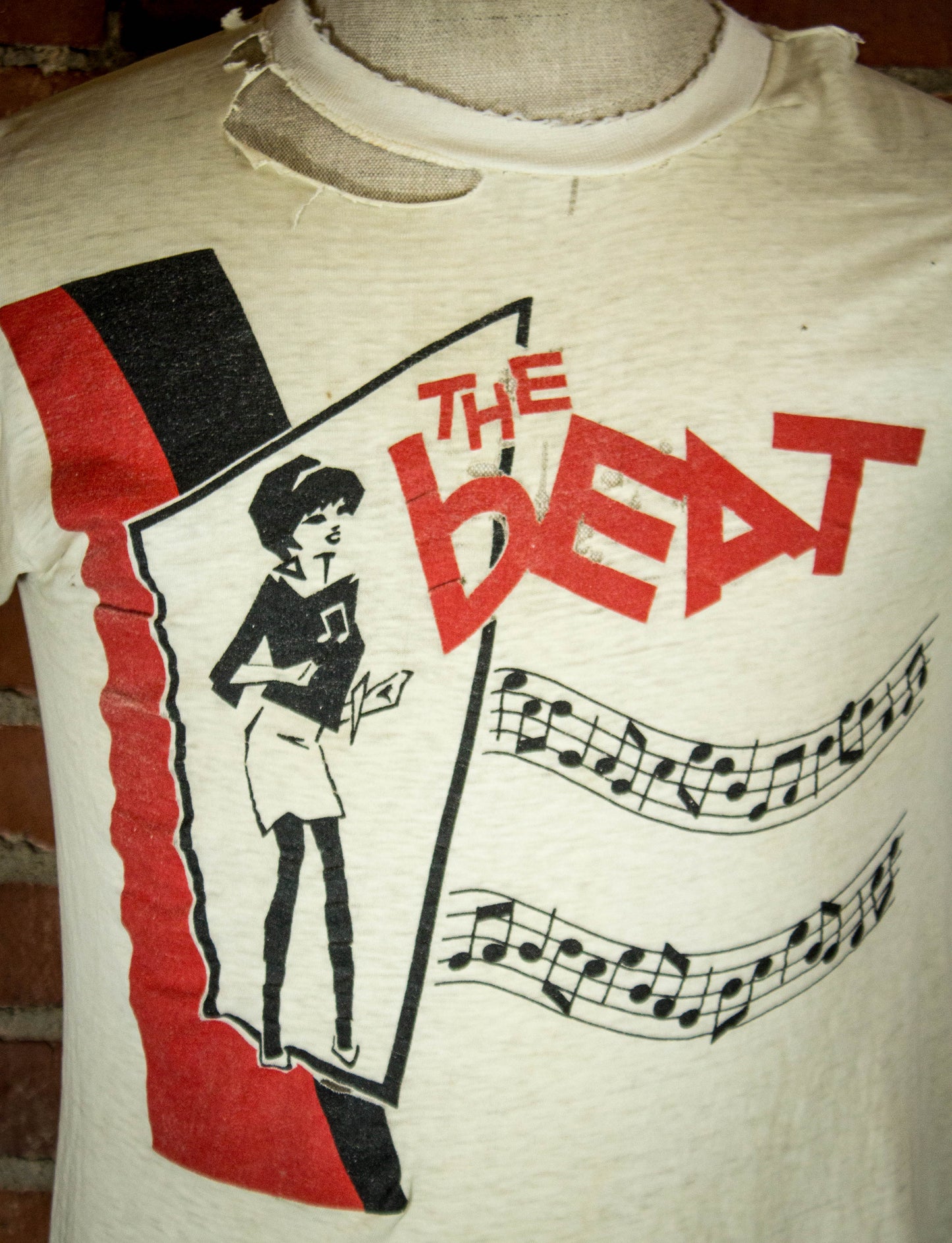 Vintage 80s The English Beat The Beat Go Feet Trashed White Concert T Shirt Medium