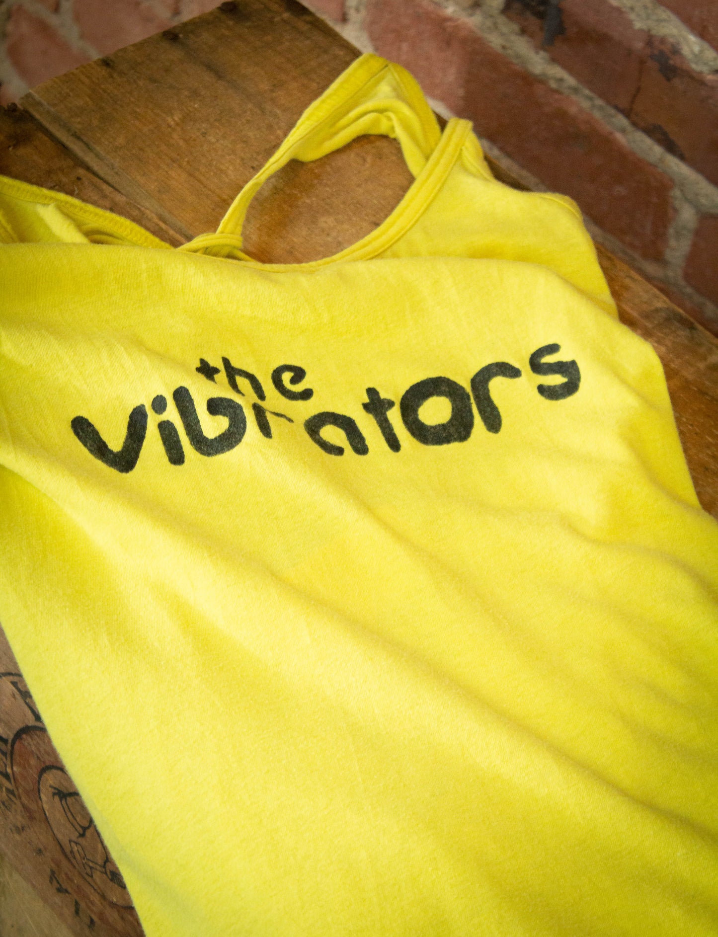Vintage The Vibrators Yellow Cross Back Womens Tank Top Small