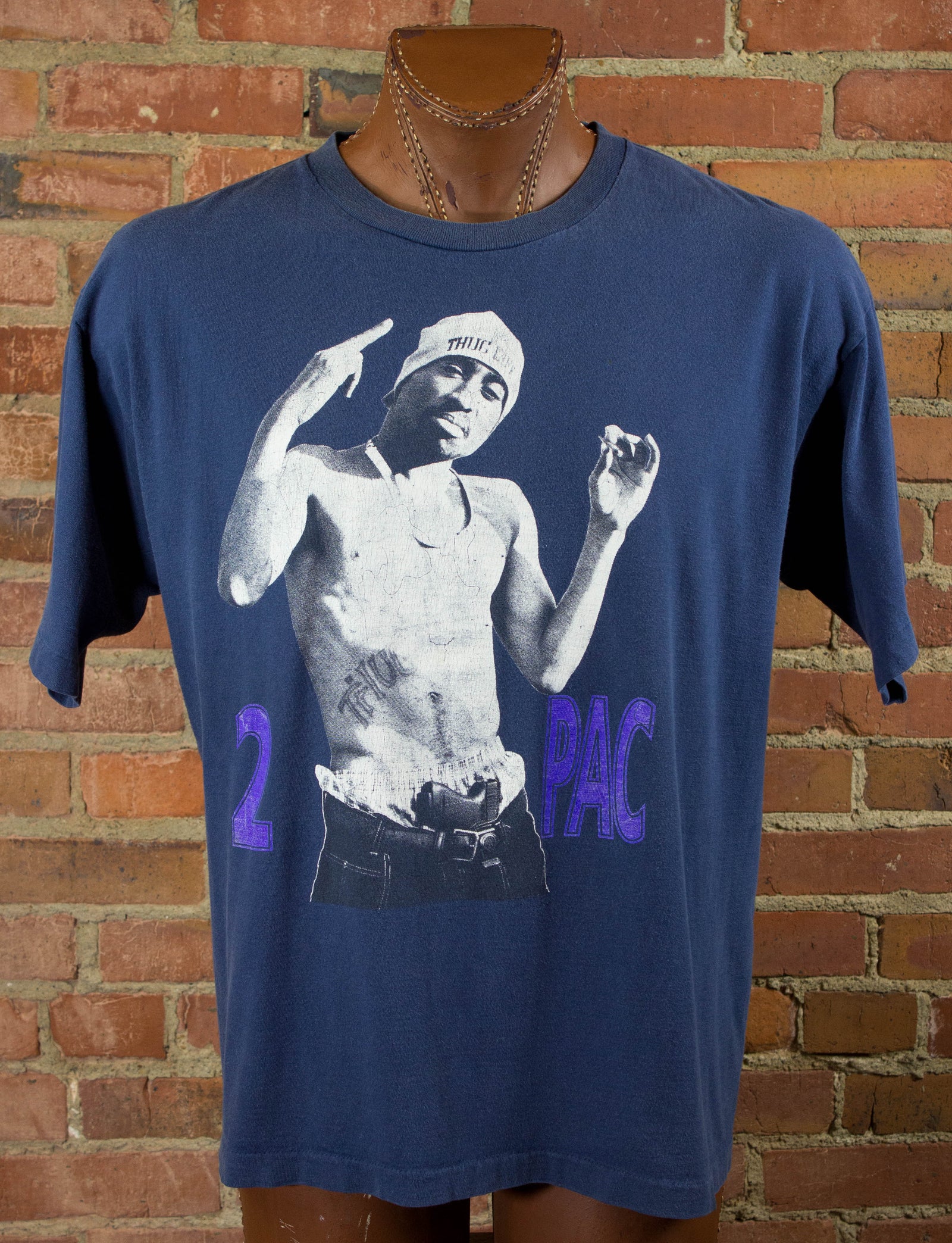 Tupac Shakur 2Pac 90s I Get A Round Navy Blue Rap Tee Concert T
