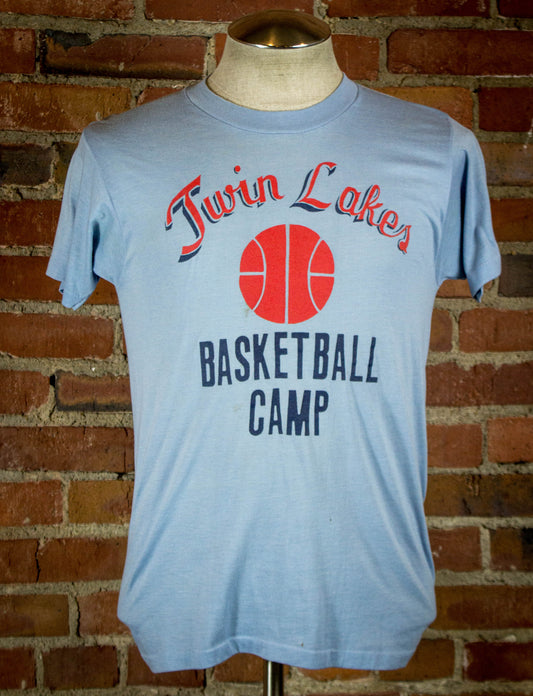 Vintage 80s Twin Lakes Basketball Camp Sky Blue Graphic T Shirt Medium