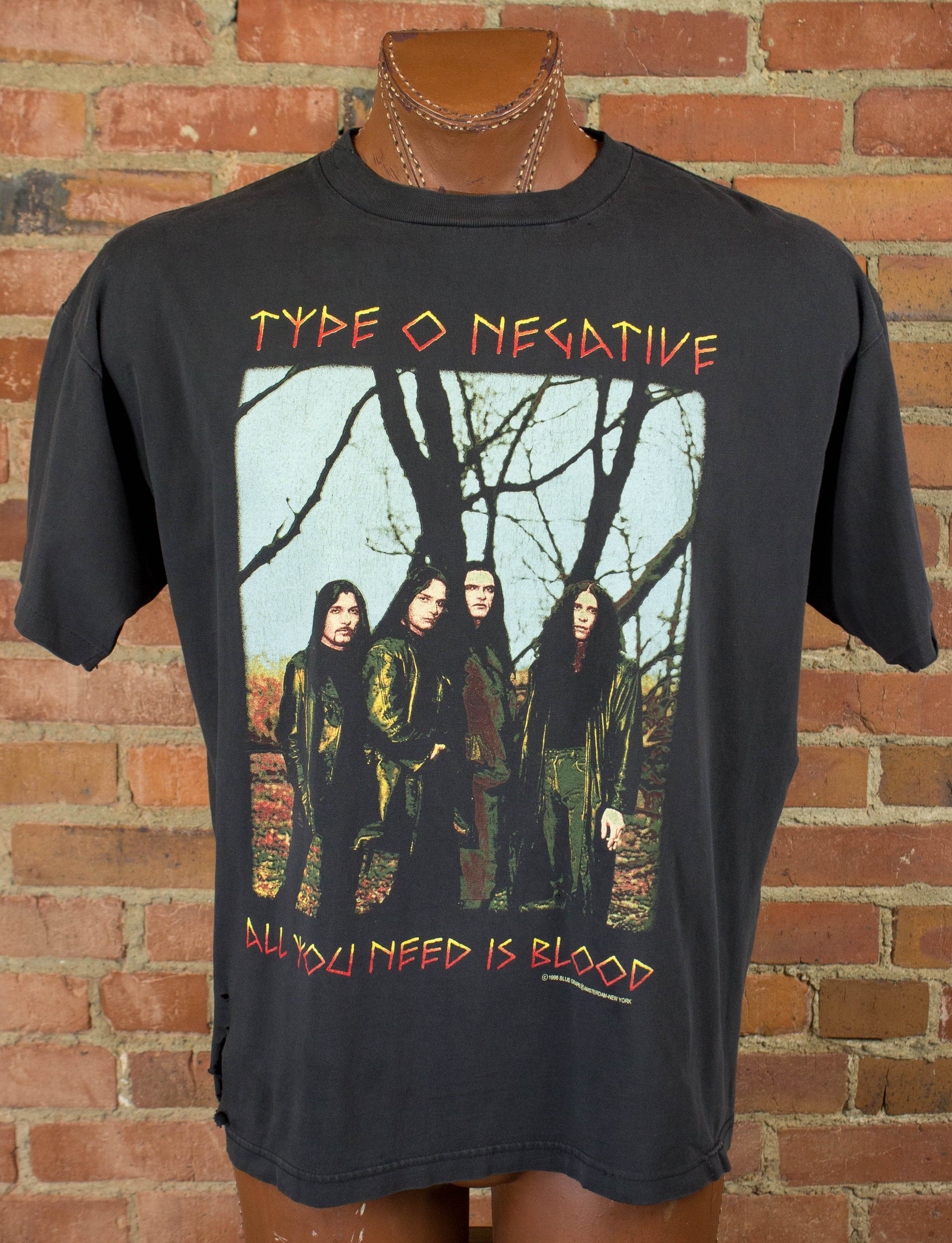 Type O Negative 1996 All You Need Is Blood Vinnland Distressed Black Concert T Shirt Unisex XL