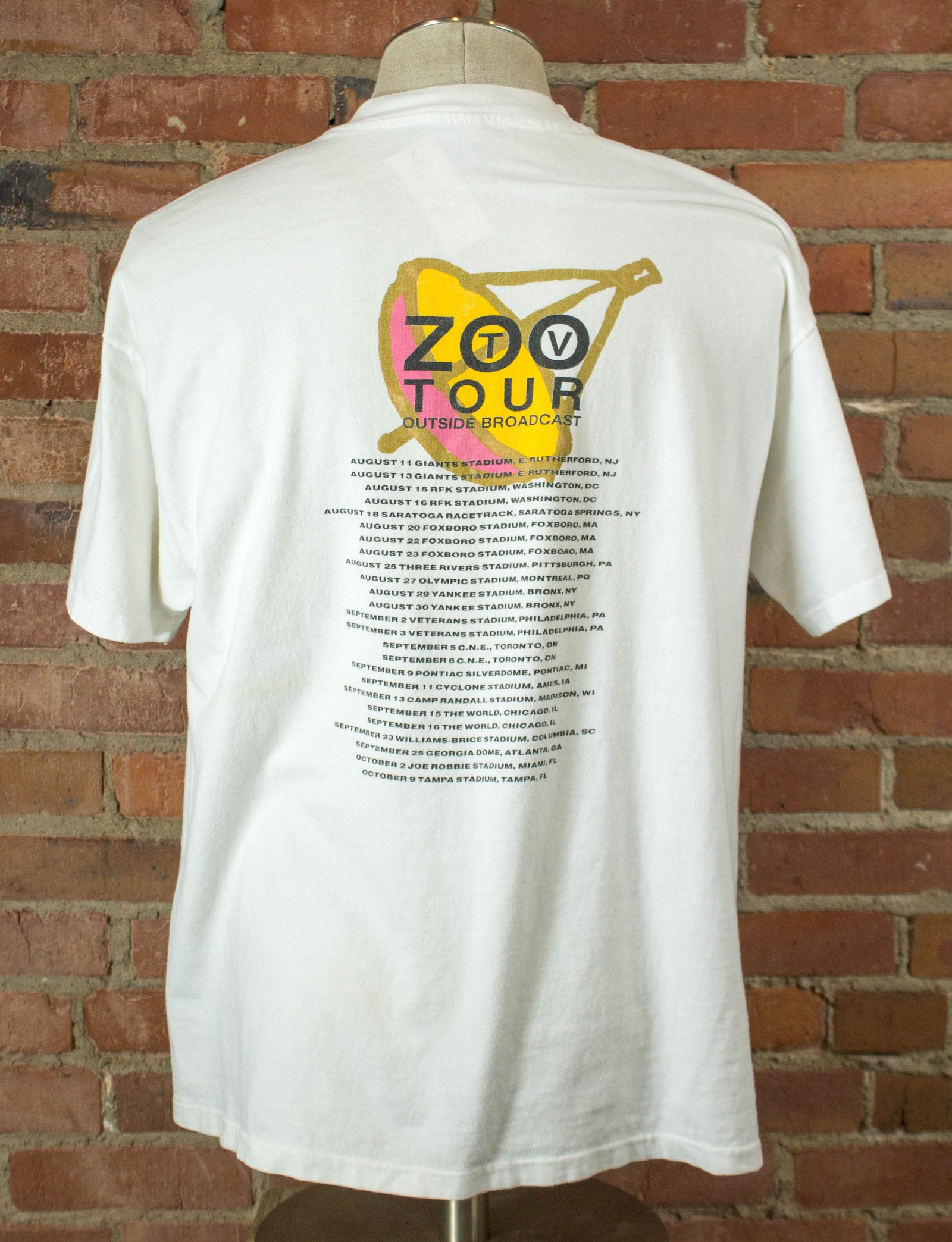 Vintage 1992 U2 Outside Broadcast Zoo TV Tour White Concert T Shirt Unisex XL