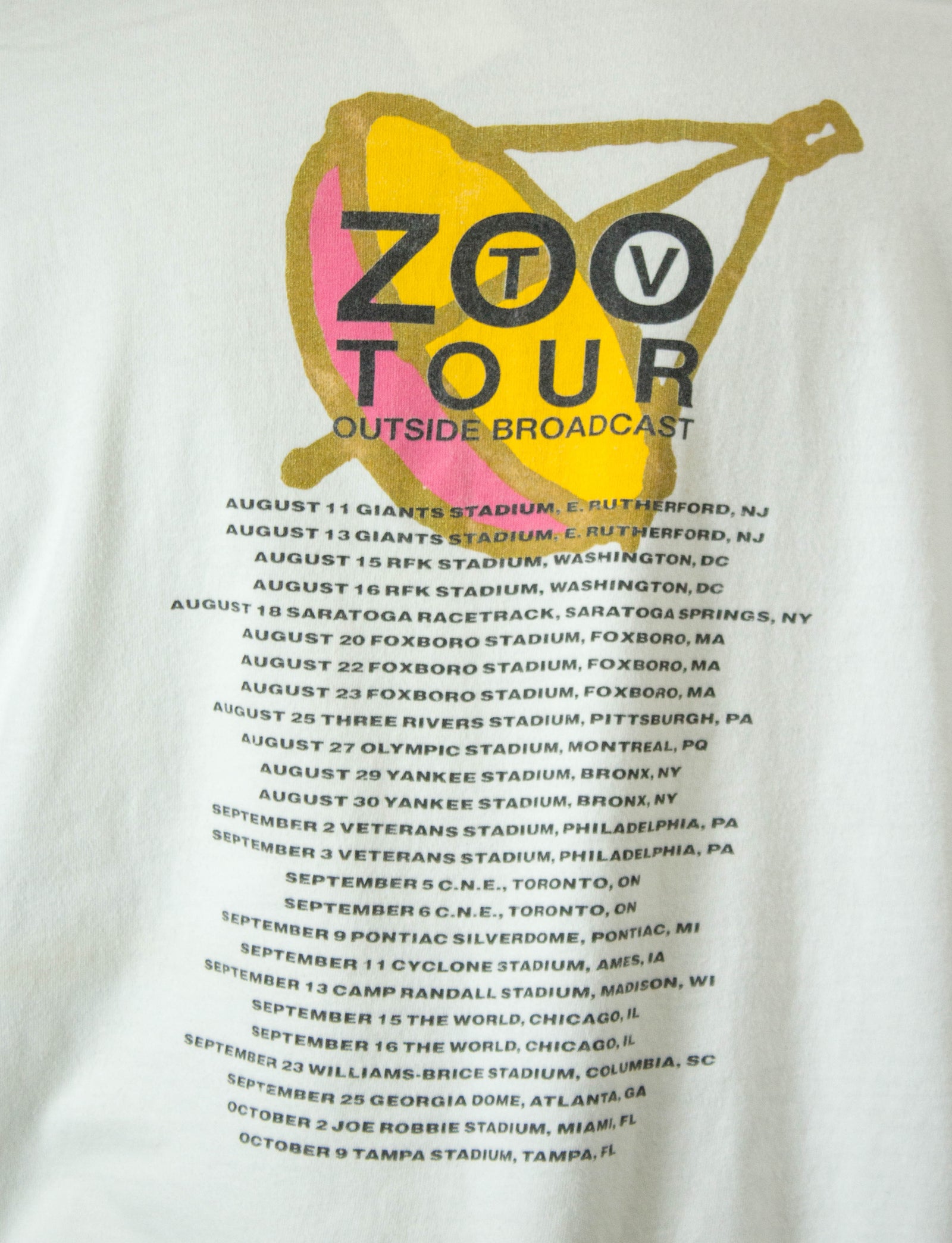 Vintage 1992 U2 Outside Broadcast Zoo TV Tour White Concert T Shirt Unisex XL