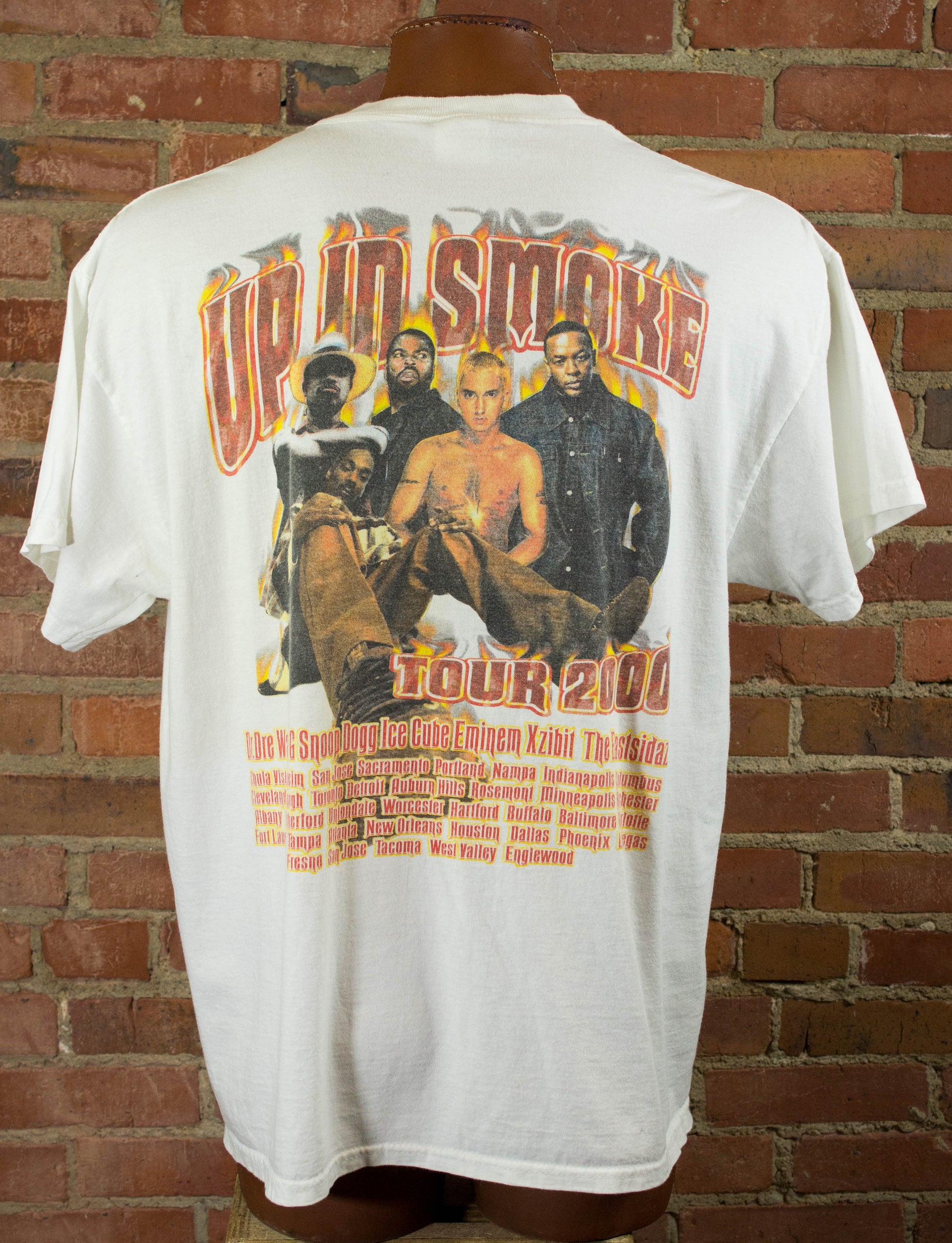 Up In Smoke Tour 2000 Eminem Dr. Dre Warren G Ice Cube Snoop Dogg Xzibit The Eastsidaz White Rap Tee Concert T Shirt Unisex XL