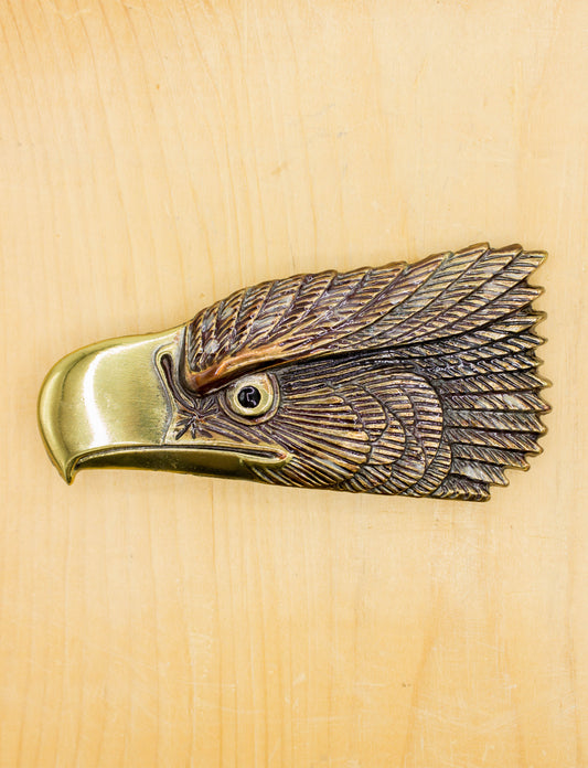 Vintage 1979 Golden Eagle Head Polished Enamel Brass Belt Buckle