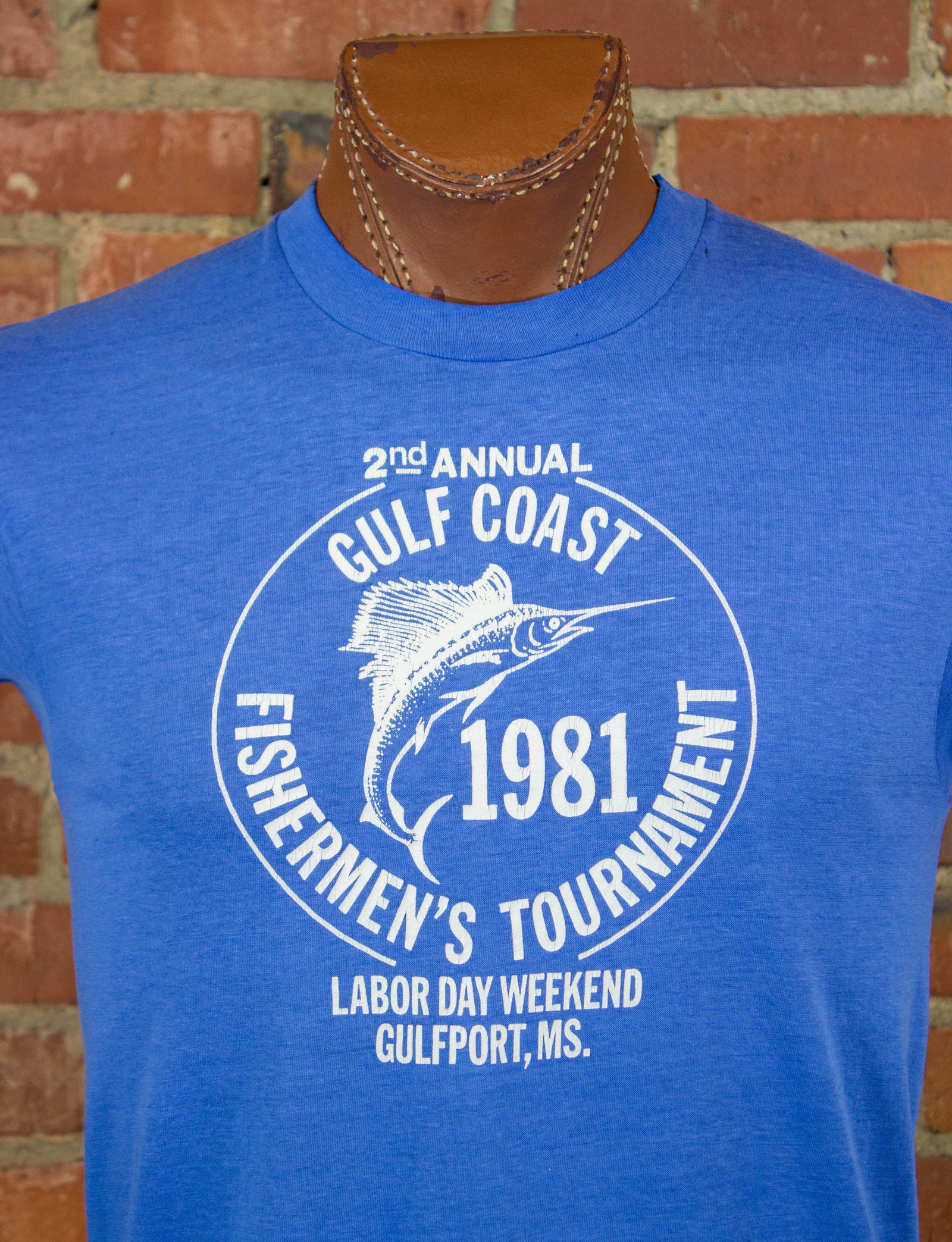 Vintage 1981 2nd Annual Gulf Coast Fishermen's Tournament Blue Graphic T Shirt Unisex Medium