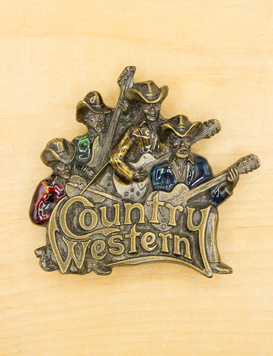 Vintage 1981 Country Western Band Brass and Multicolor Enamel Belt Buckle