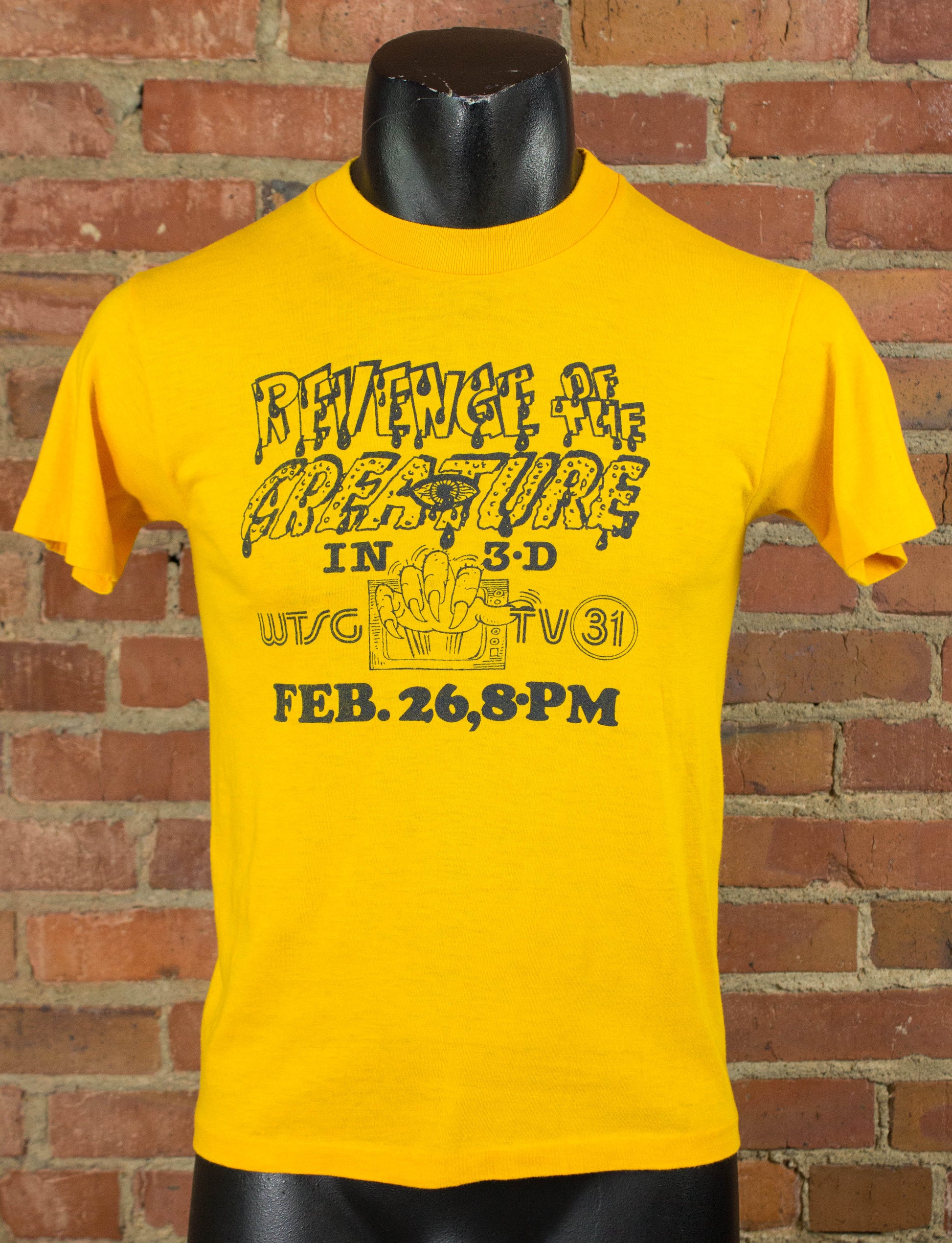 Vintage 1982 Revenge of the Creature in 3D TV Movie Promo Yellow Graphic T Shirt Unisex Small