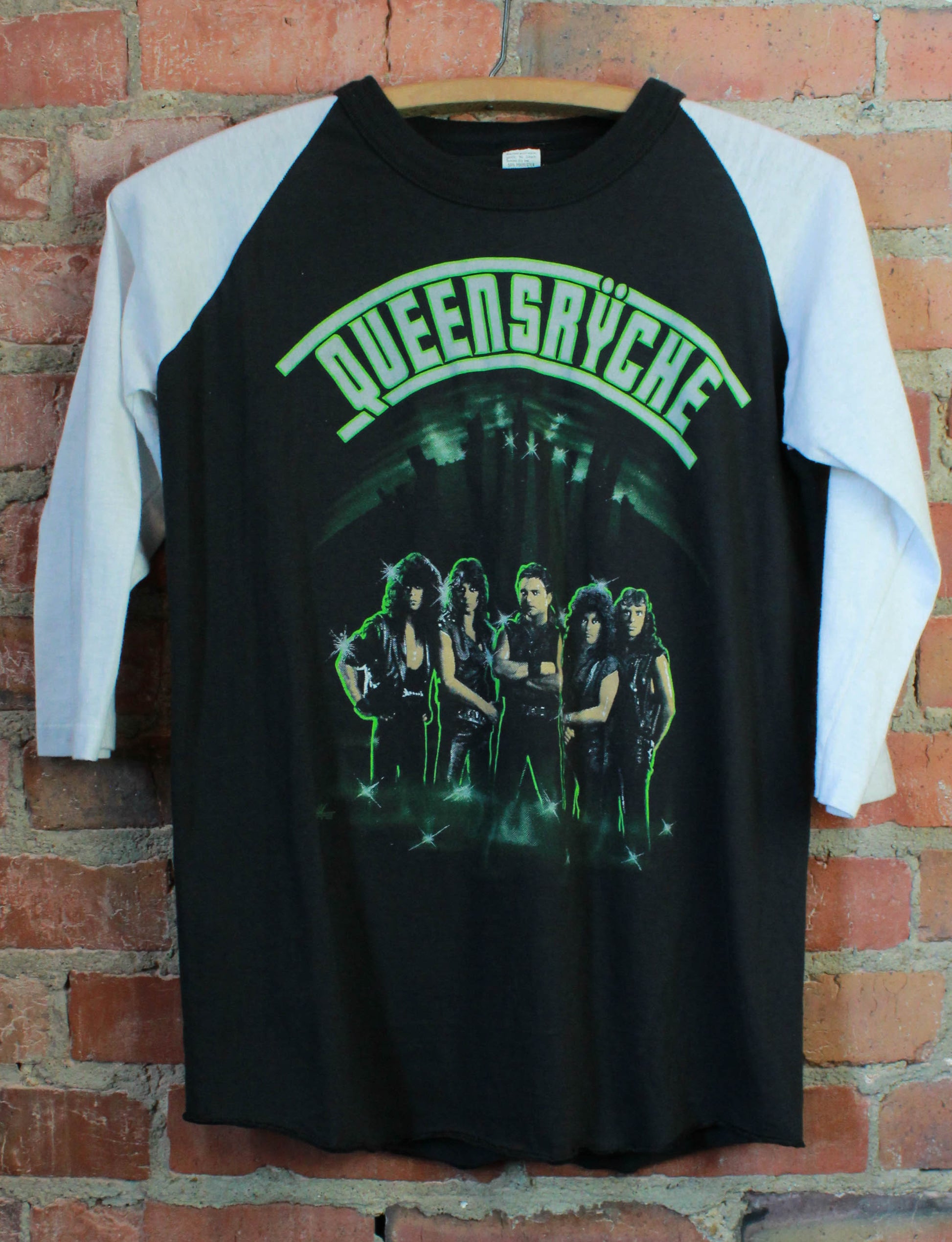 Vintage 1985 Queensryche Concert T Shirt The Warning Tour Raglan Jersey Black Unisex Small