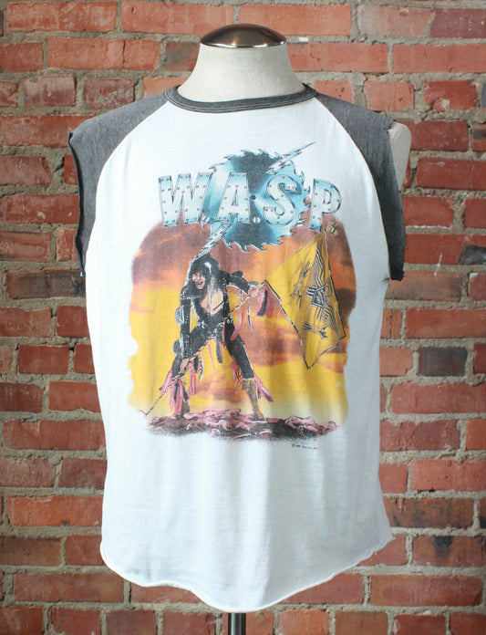 Vintage 1985 W.A.S.P. Concert T Shirt The Last Command Cut Off Raglan Jersey White Unisex Large/XL