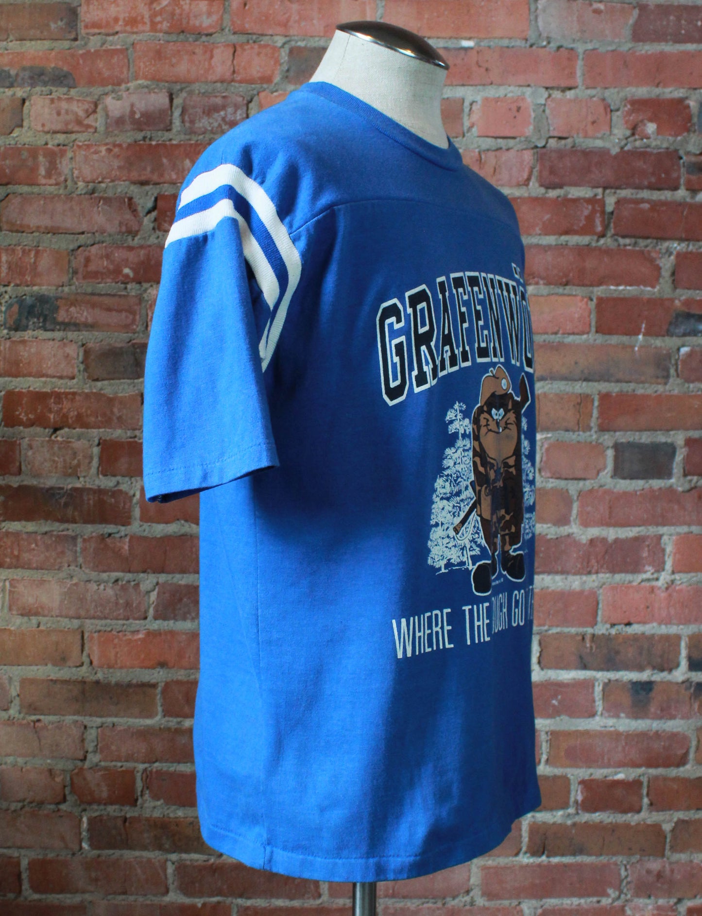 Vintage 1987 Grafenwohr Tasmanian Devil Graphic T Shirt Ringer Tee Blue Unisex Large