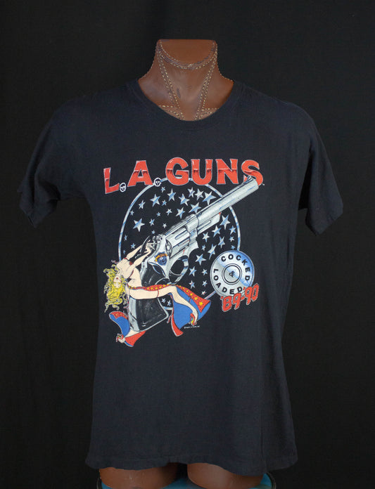 Vintage 1989 LA Guns Cocked And Loaded Tour Crew Concert T Shirt Large