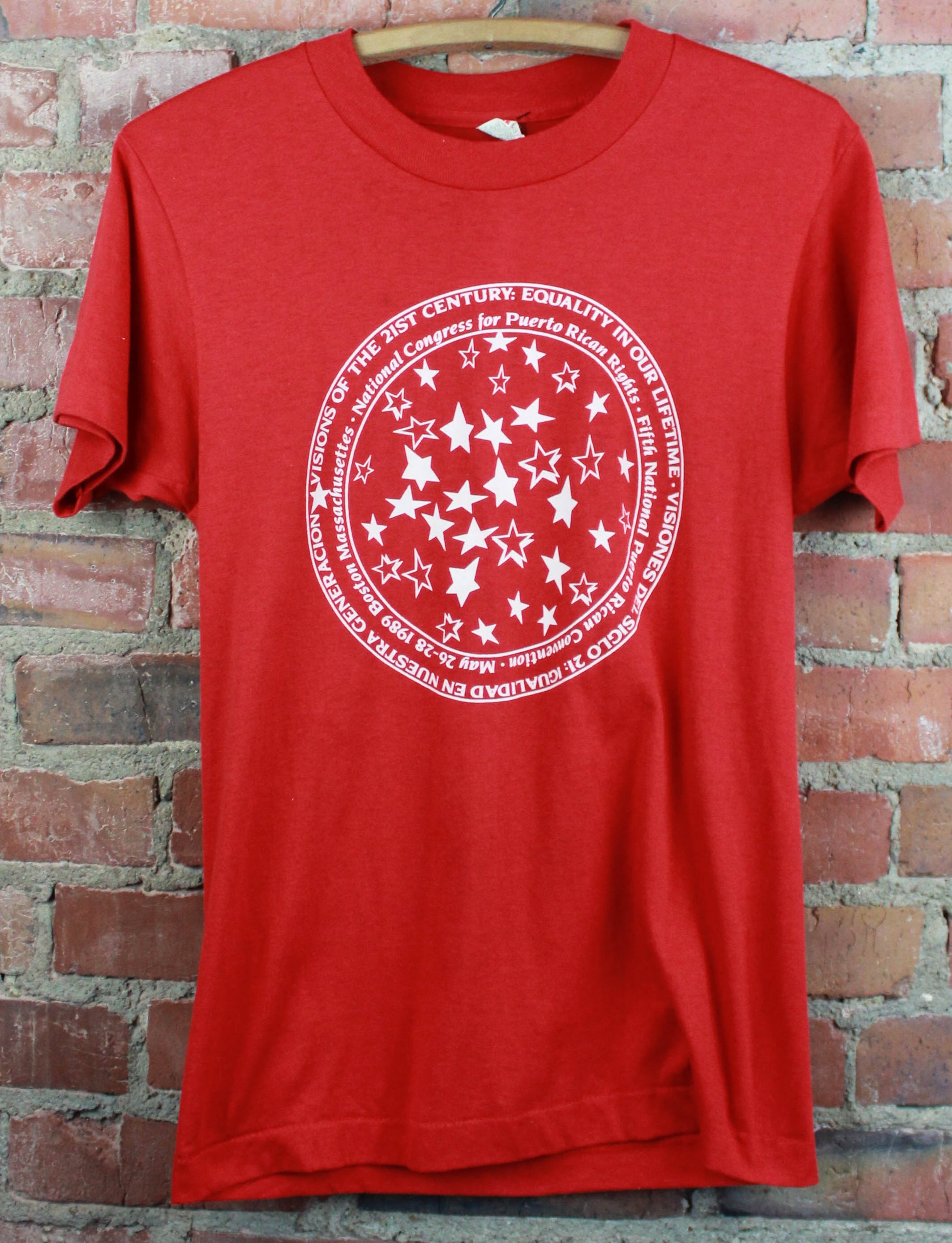 Vintage 1989 Puerto Rican Rights Conference Graphic T Shirt Red Unisex Small