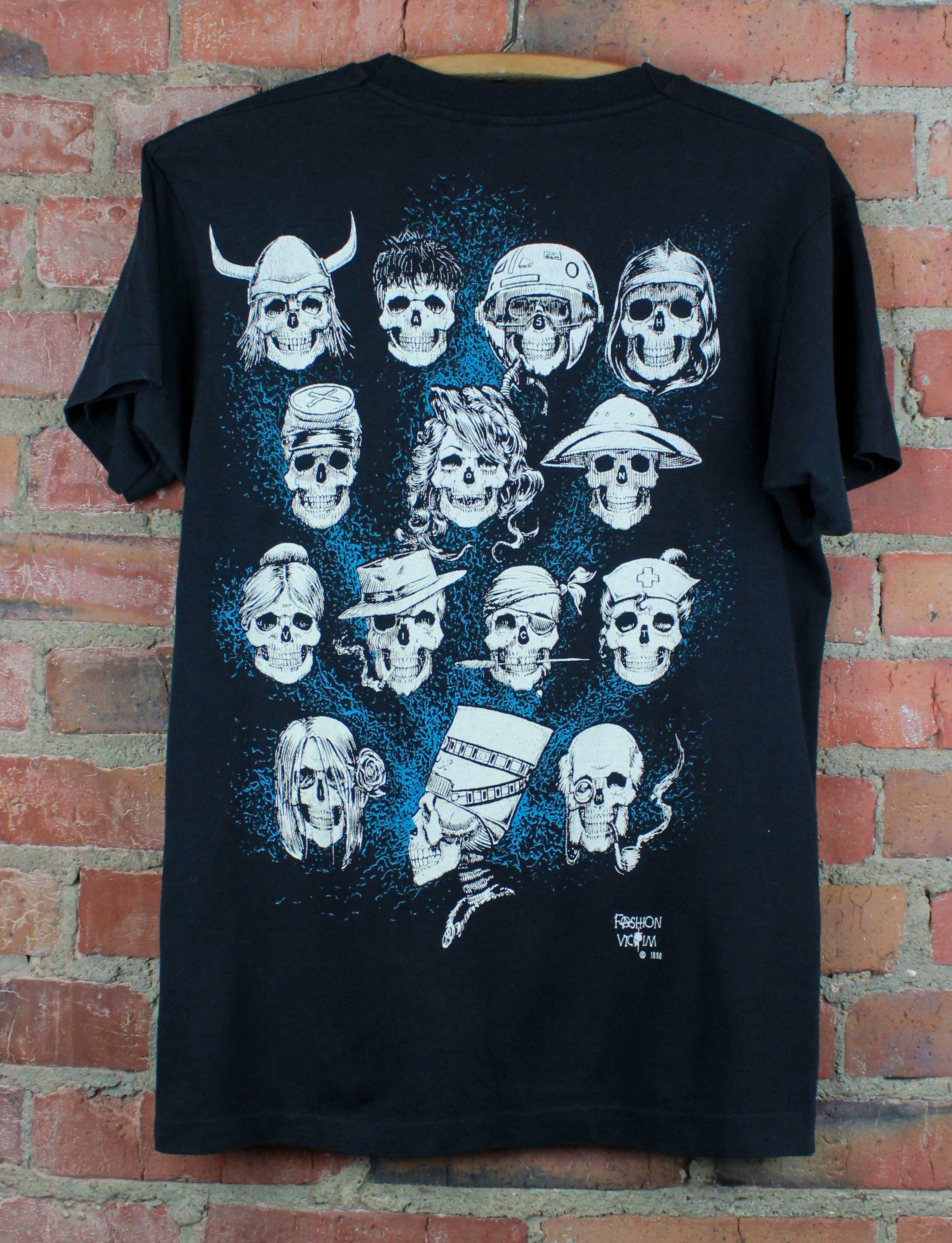 Vintage 1990 Fashion Victim Graphic T Shirt Double Sided Skulls Unisex S/M