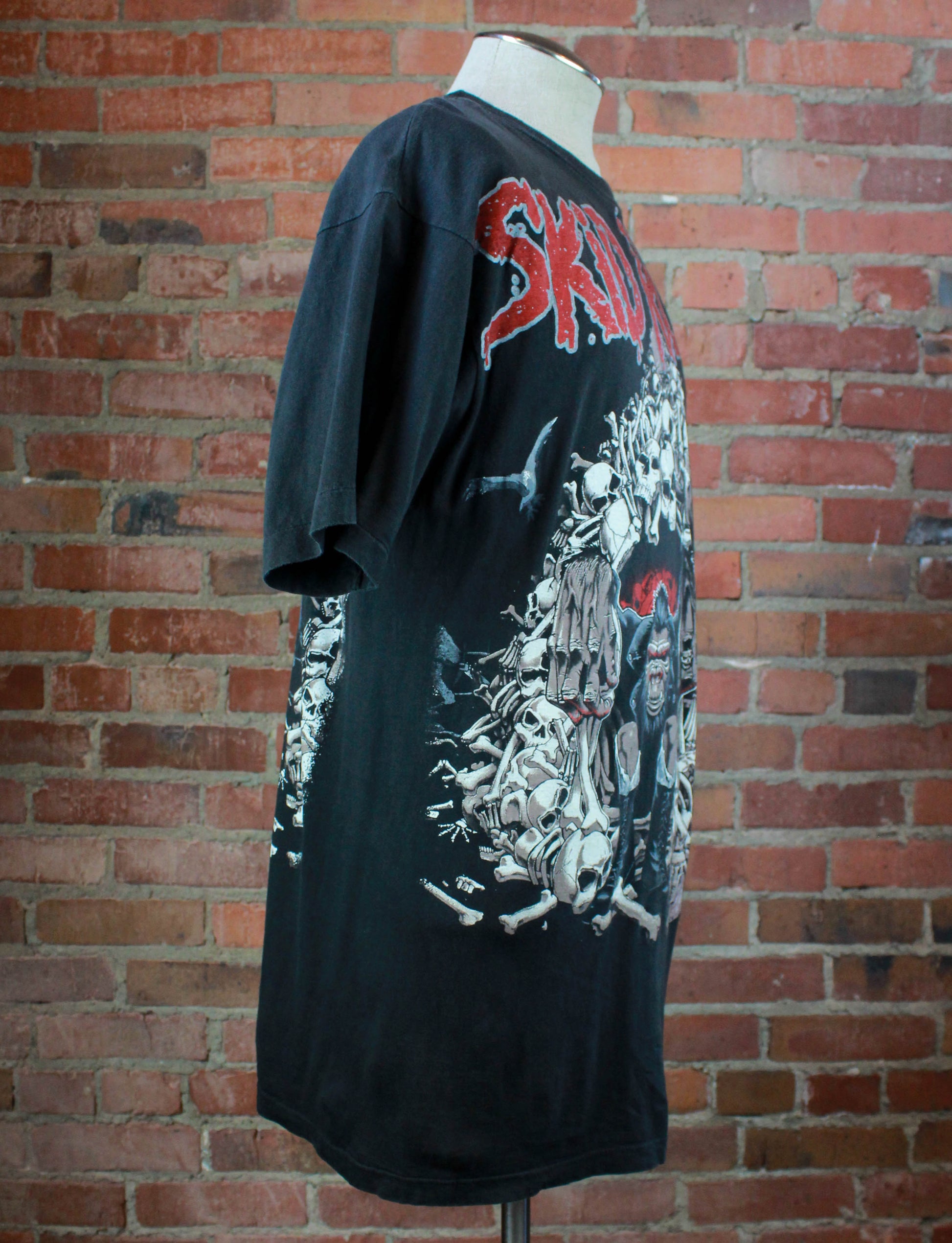 Vintage 1991 Skid Row Concert T Shirt Slave To The Grind Skulls Black Unisex XL