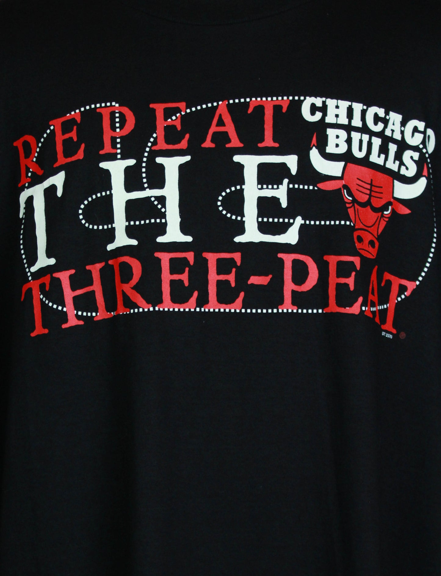 Vintage 1998 Chicago Bulls Graphic T Shirt NBA Repeat The Three-Peat Deadstock Black Unisex XL/XXL