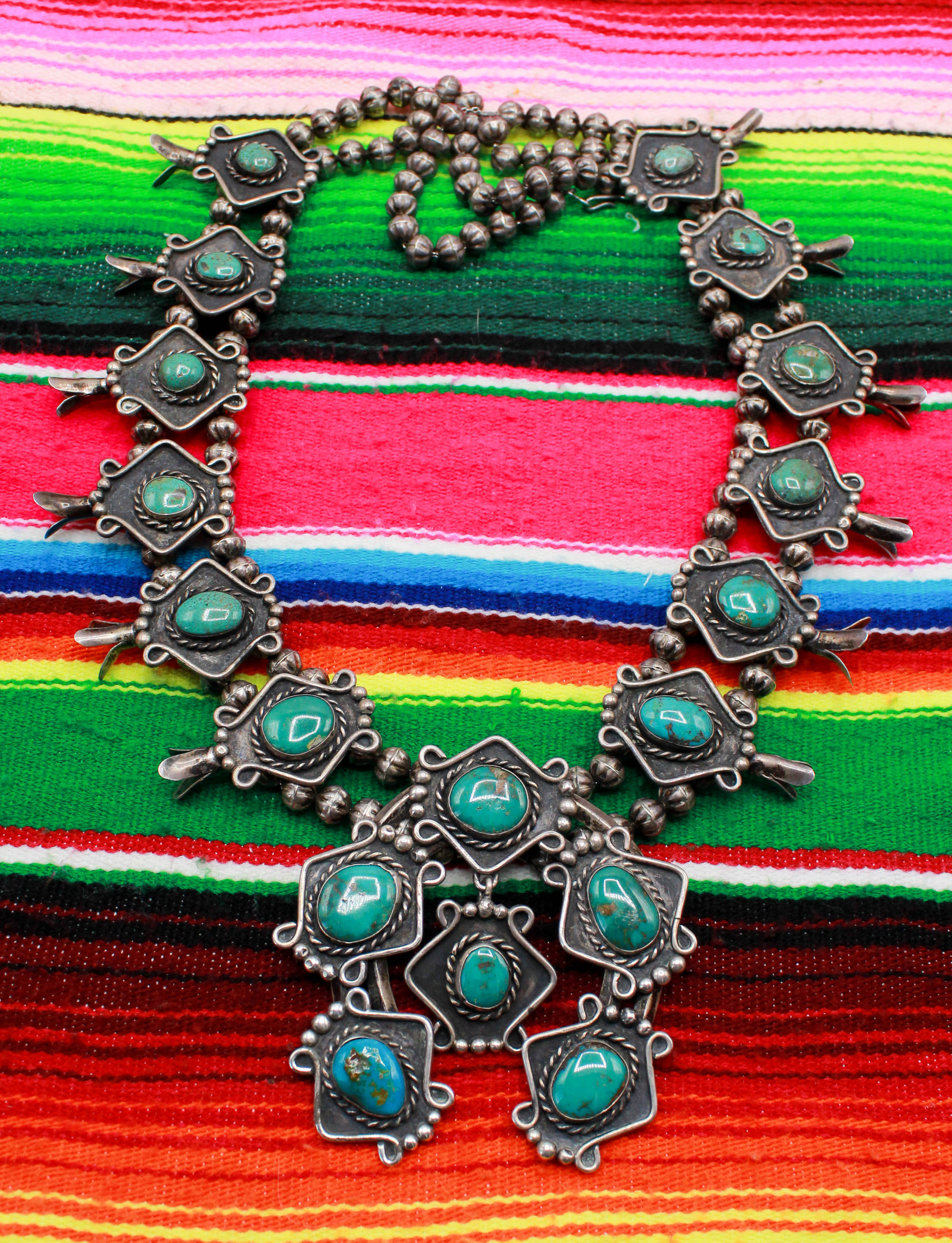 Genuine Vintage Navajo Squash Blossom Necklace with Turquoise and Ster –  The Sundance Gallery
