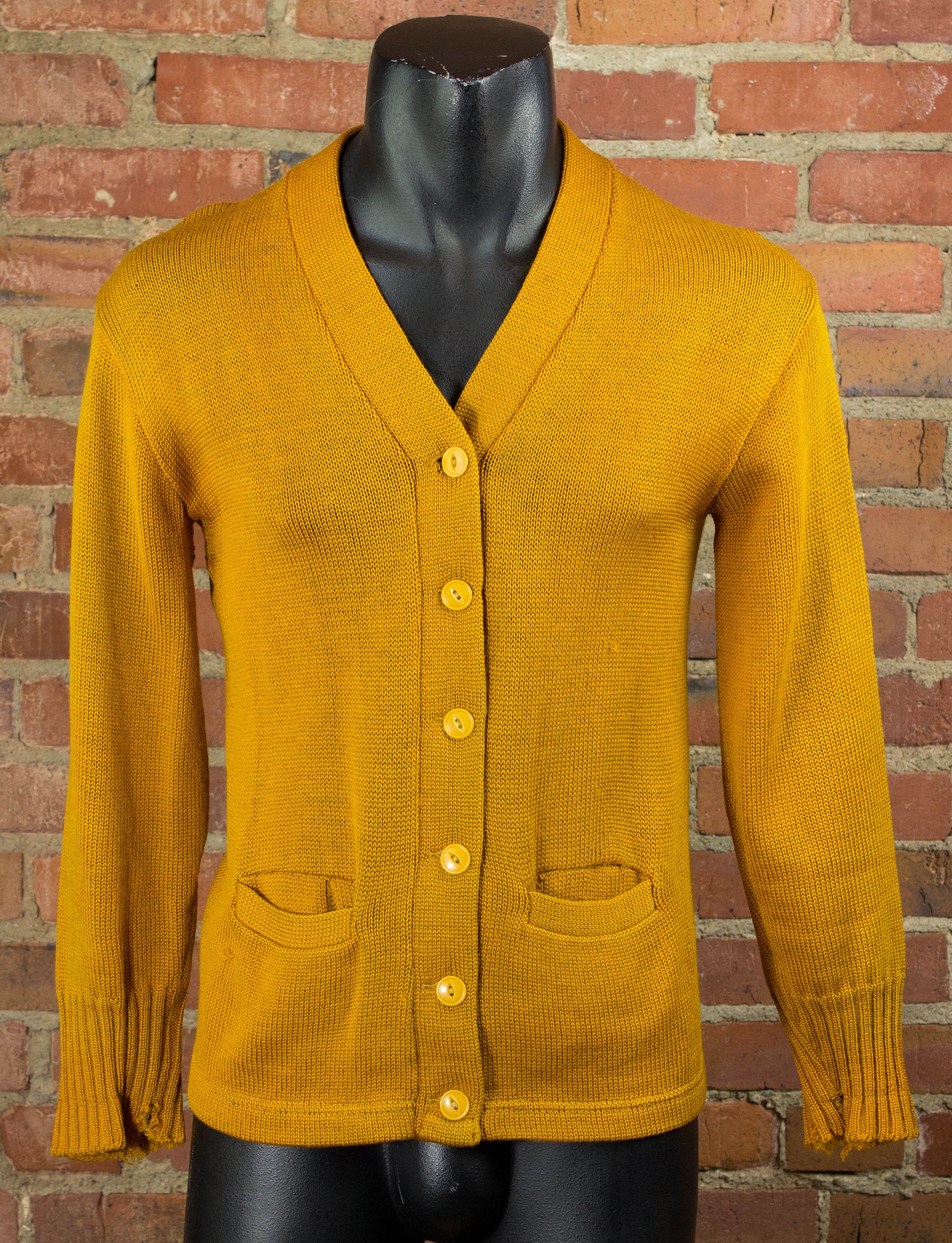 Vintage 40s Mademoiselle Fifth Ave Gold Cardigan Wool Sweater Unisex Small