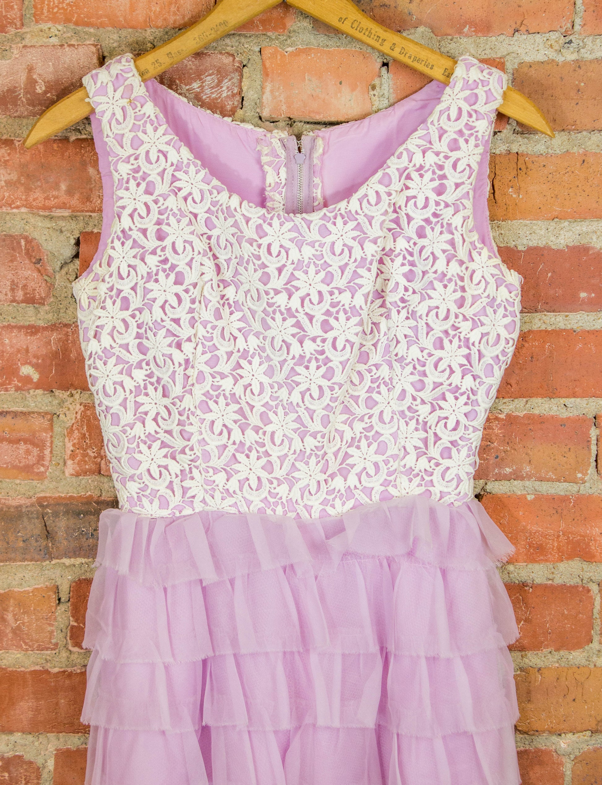 Vintage 60s Sleeveless Lavender Lace Ruffled Bellbottom Jumpsuit by Nadine Small