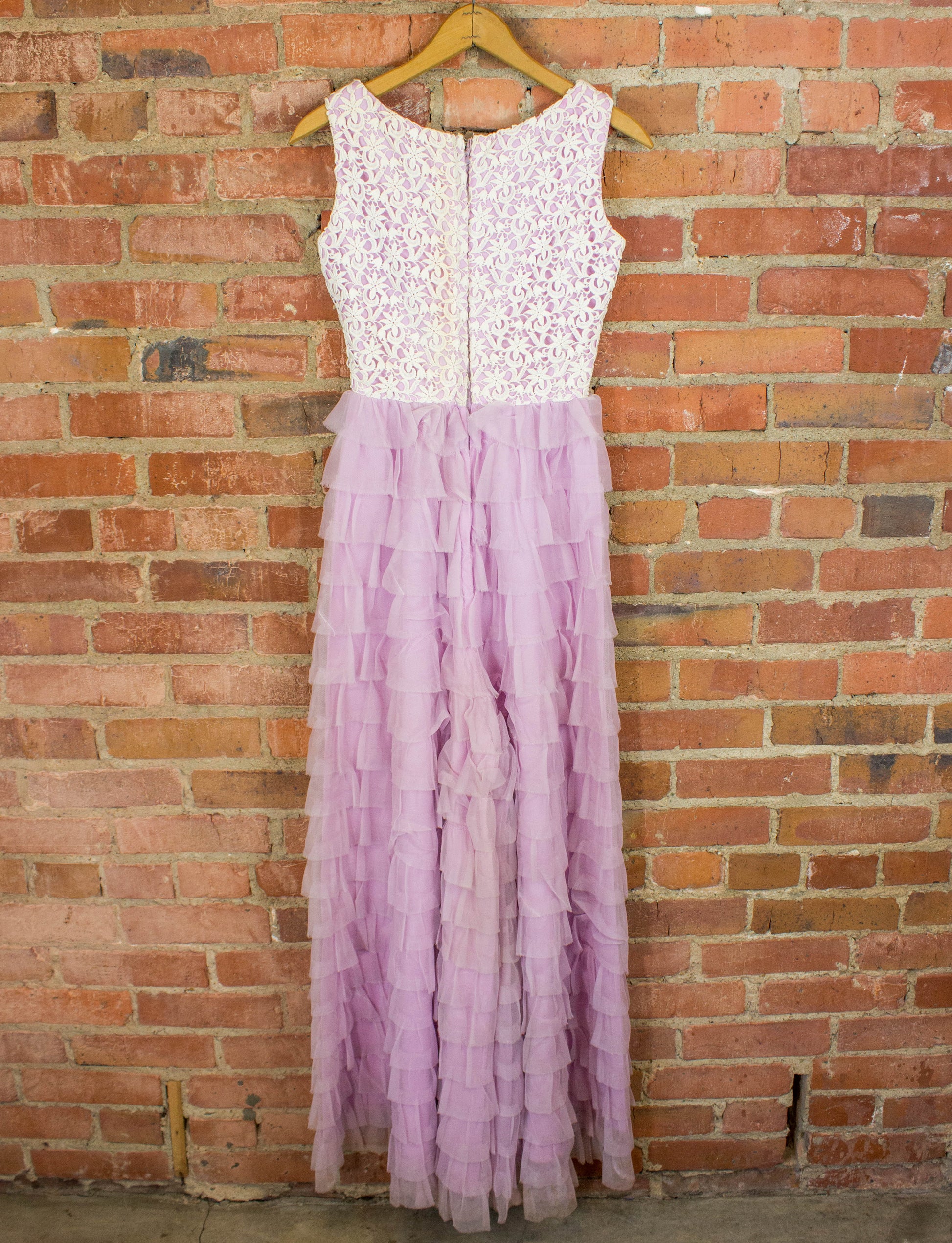 Vintage 60s Sleeveless Lavender Lace Ruffled Bellbottom Jumpsuit by Nadine Small
