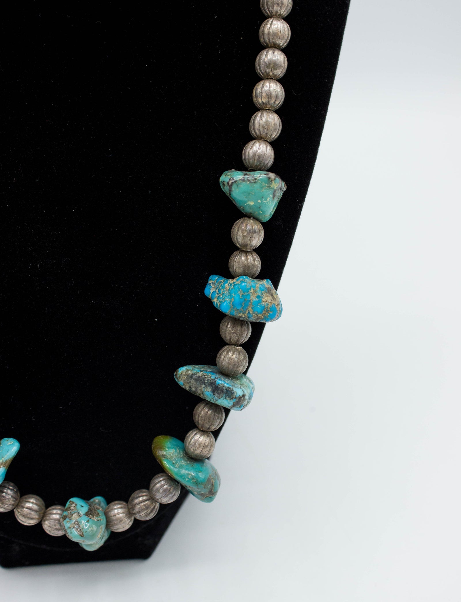 Vintage 60s Sterling Silver Pearls and Turquoise Nugget Necklace