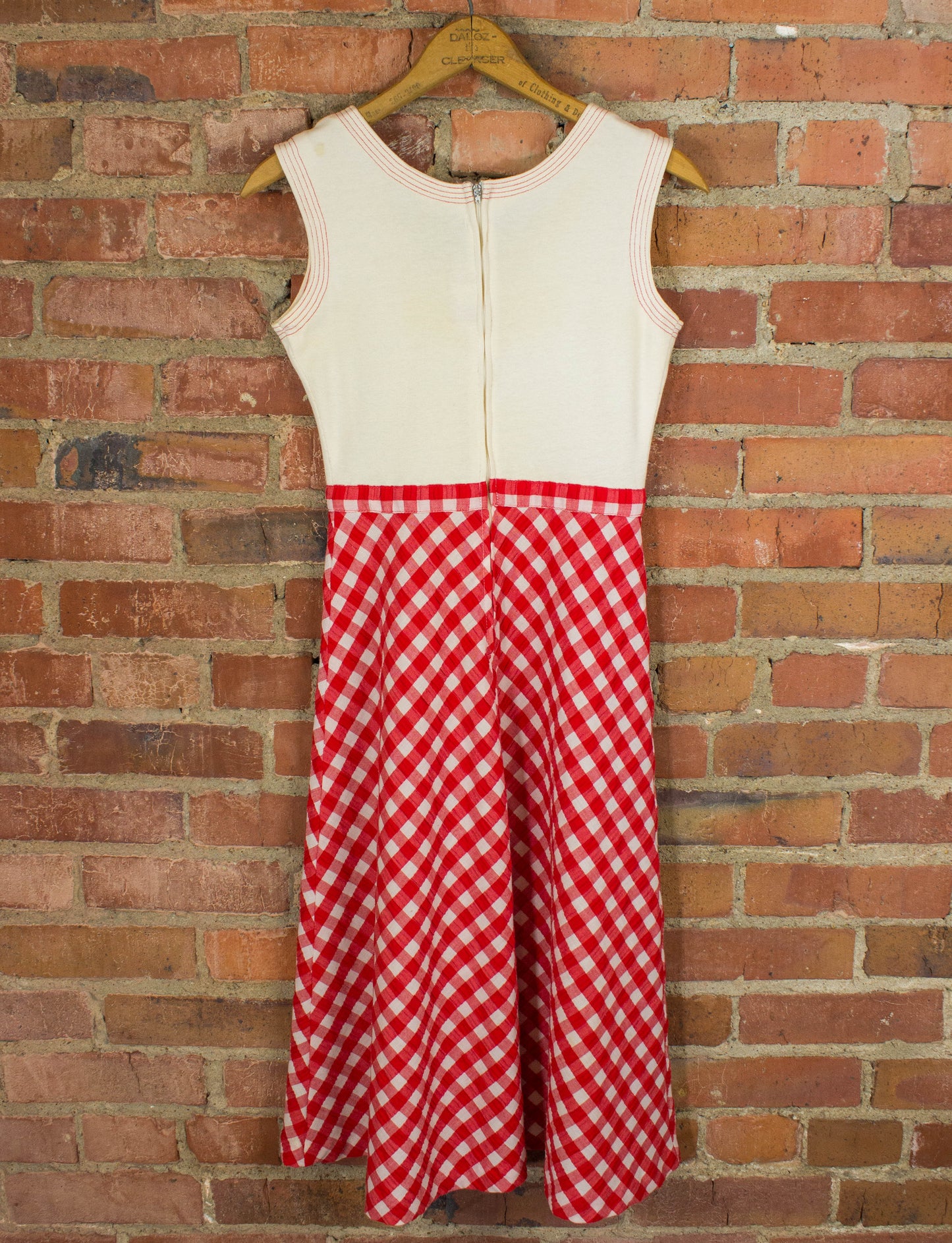 Vintage 60s Vicky Vaughn Red and White Gingham Table Cloth Dress Size Small