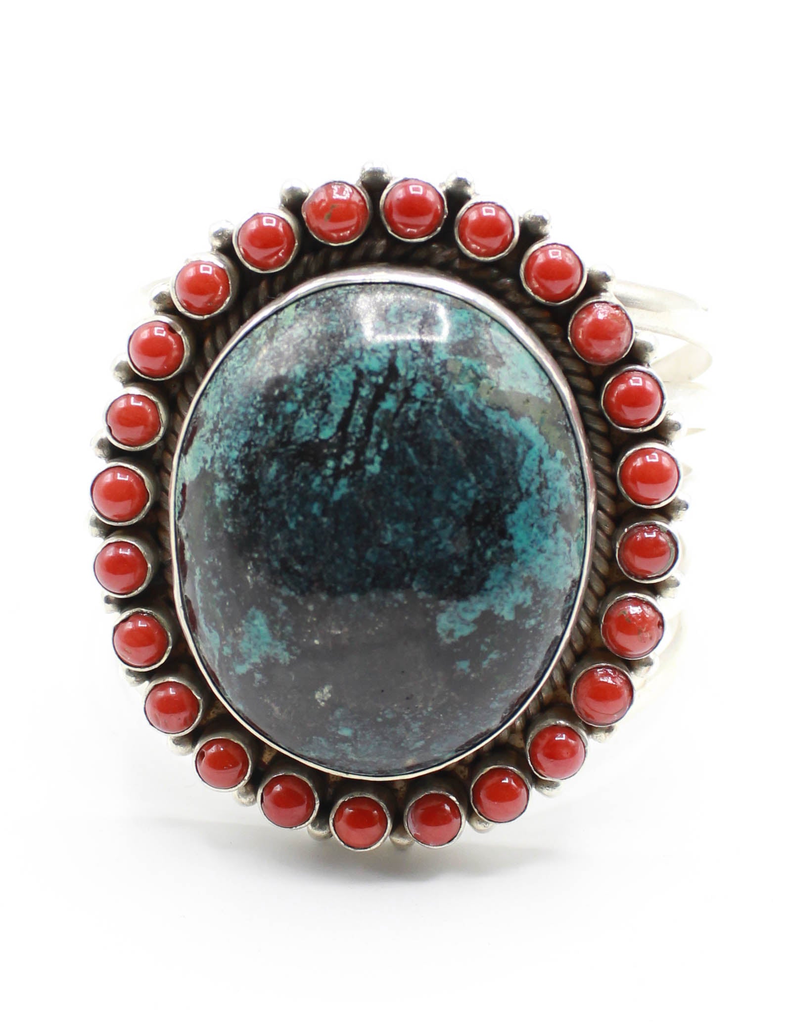 Vintage 70's Bisbee Blue Turquoise Cuff Coral Sterling Silver Arizona 