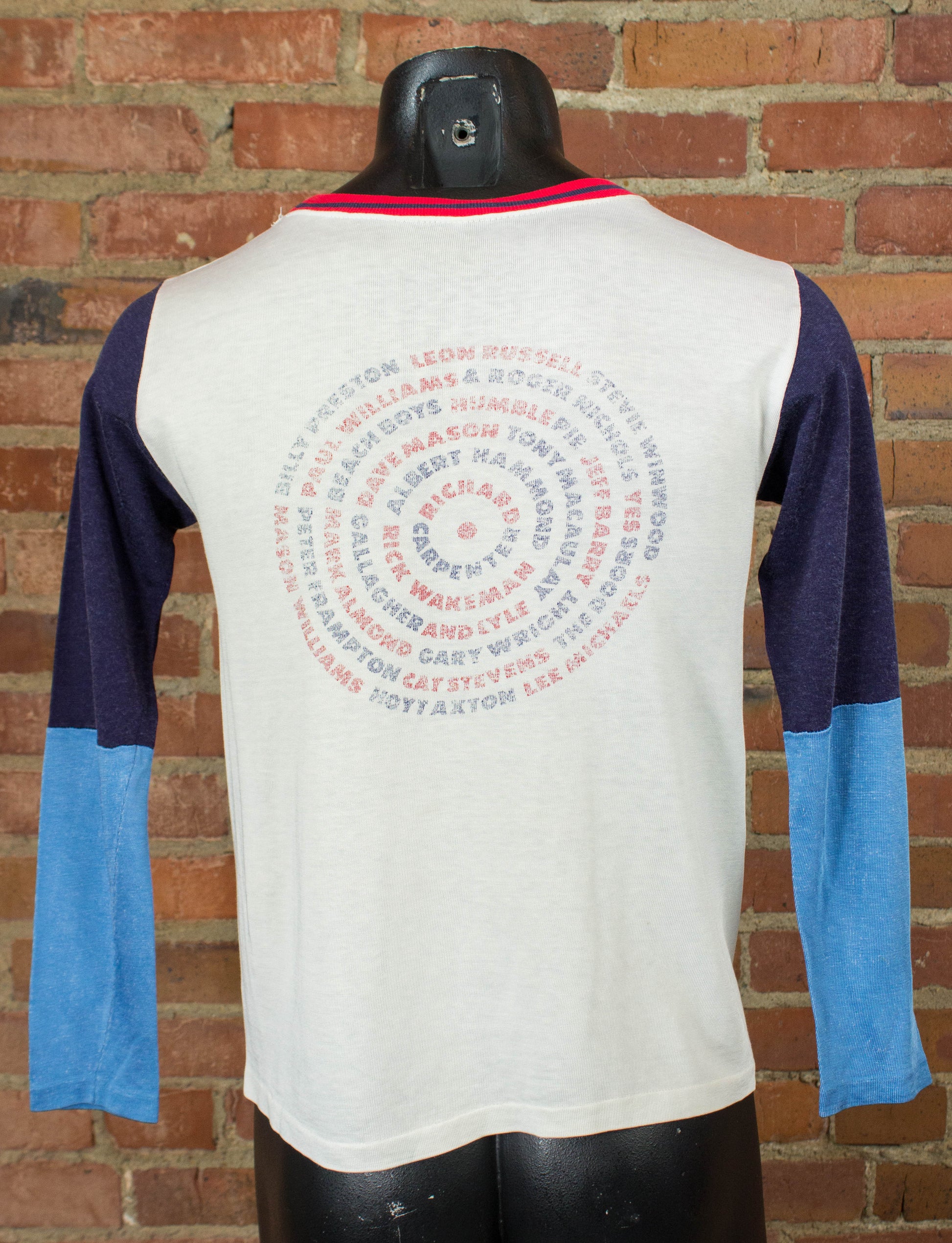 Vintage 70s Almo-Irving Publishing Roster Red White and Blue Nylon Long Sleeve Graphic T Shirt Small