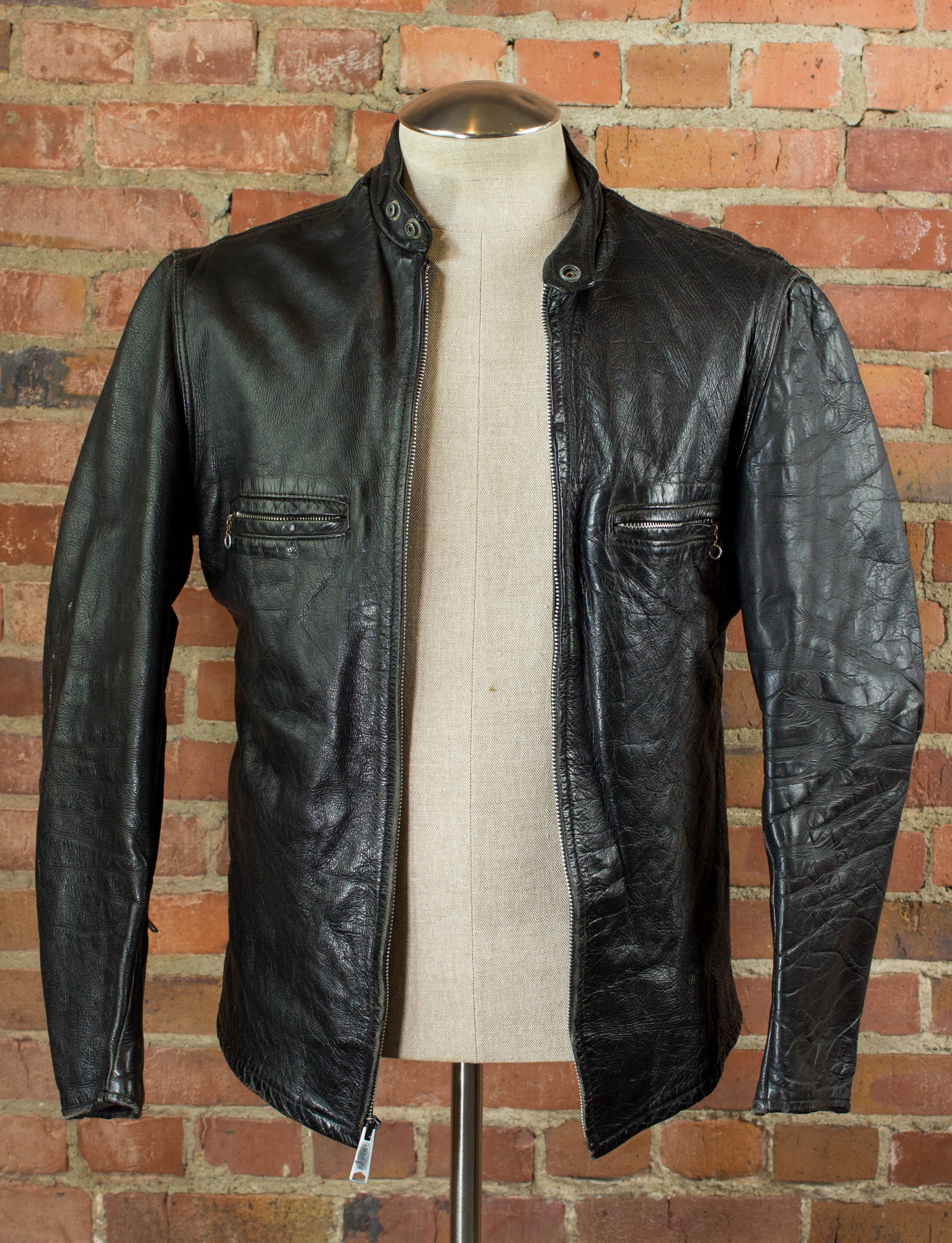 Vintage 70s Black Cafe Racer Leather Jacket Unisex Small
