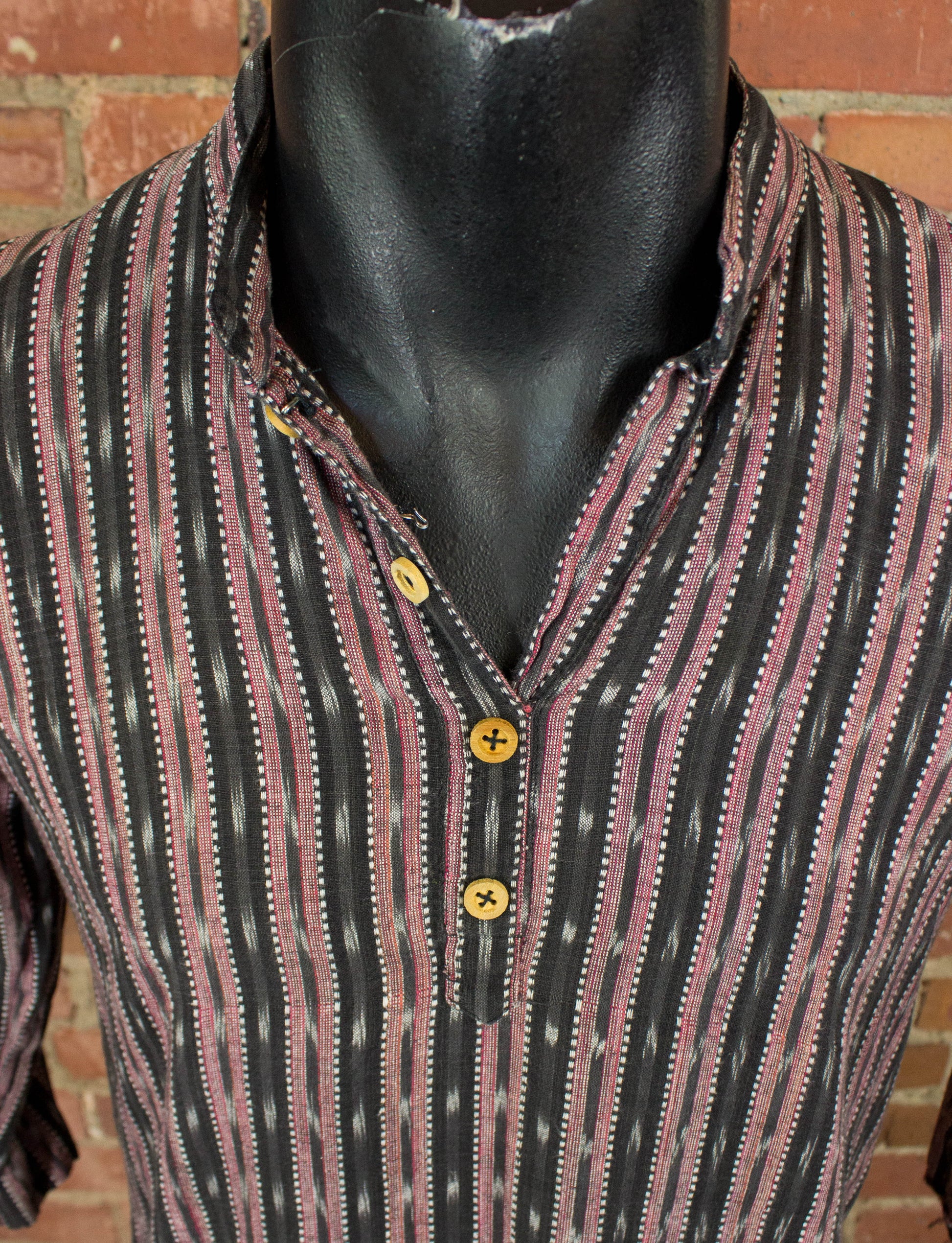 Vintage 70s Black and Red Striped Hippie Blouse Shirt Unisex Small