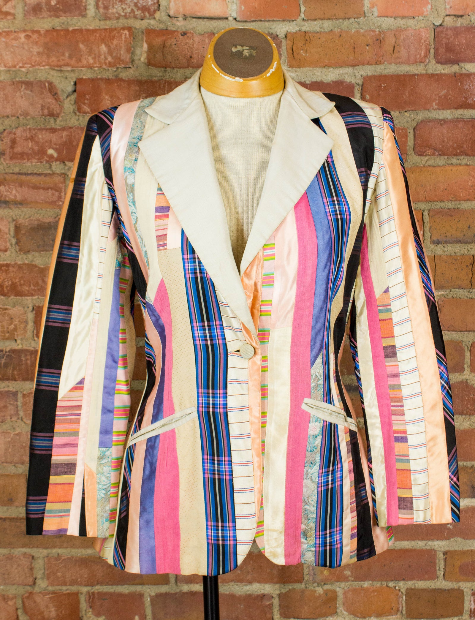 Vintage 70s Custom Made Granny Takes A Trip Ribbon Blazer Jacket XS-Small