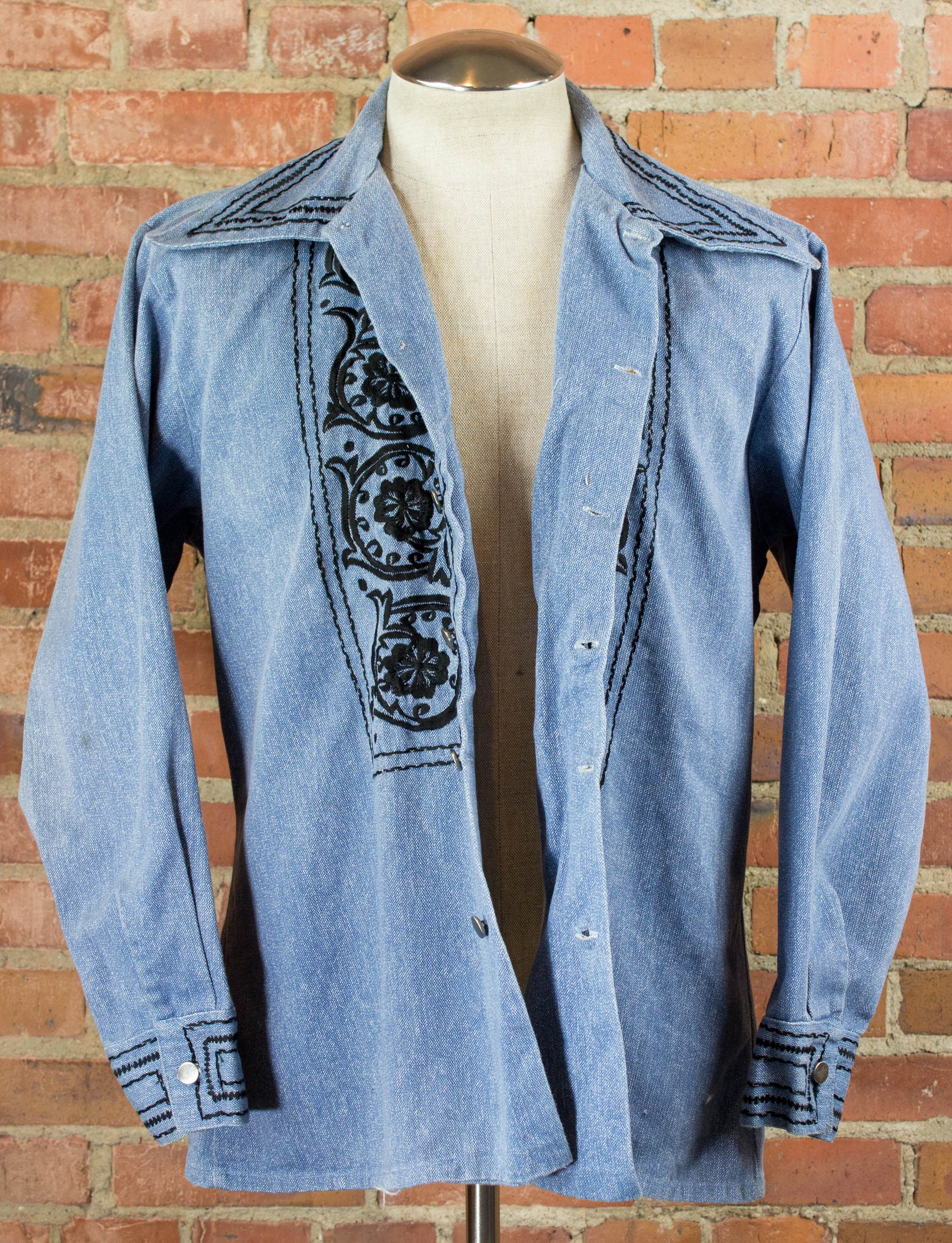 Vintage 70s Ethnic Embroidered Denim Jacket Unisex Large